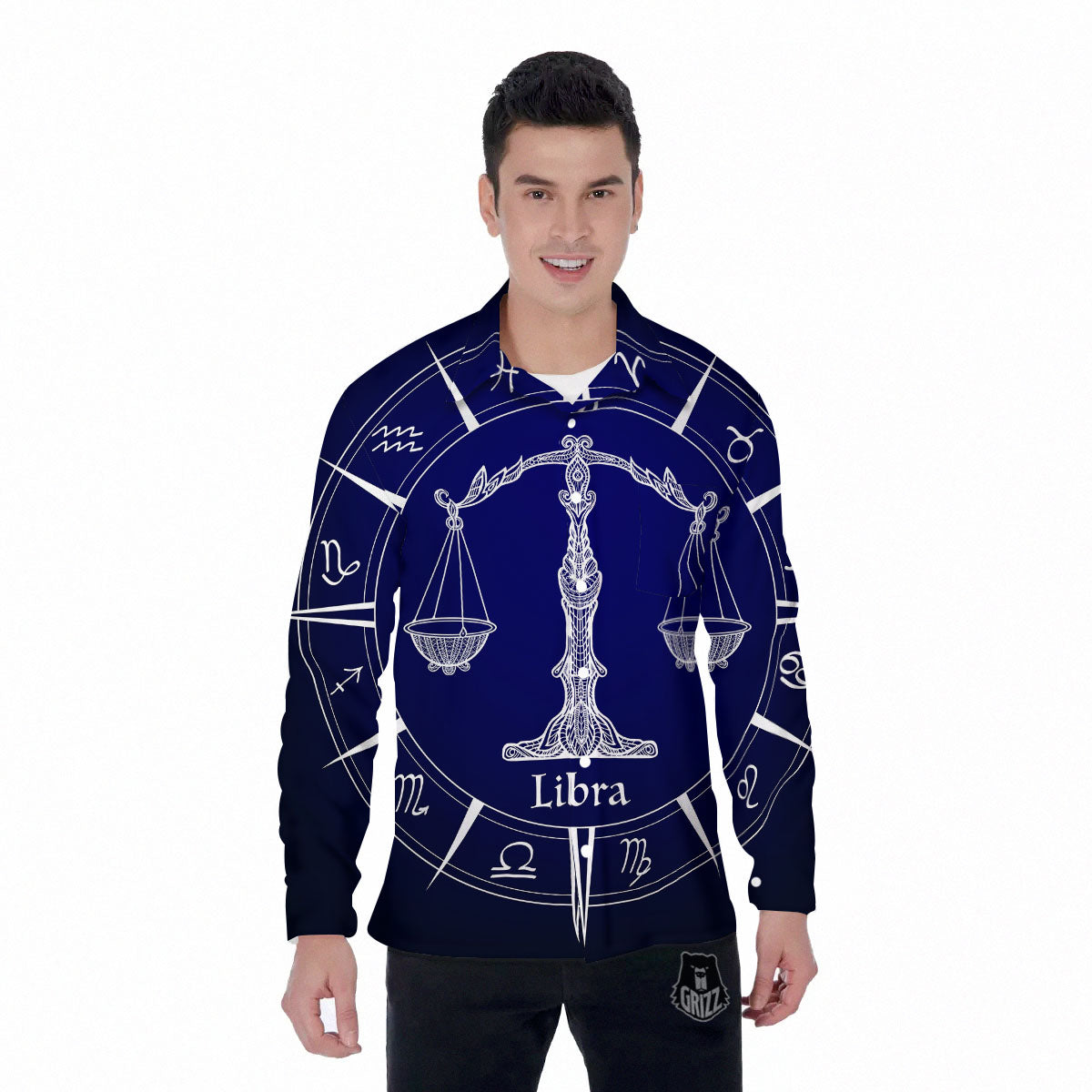 Astrological Libra Signs Libra Print Men's Long Sleeve Shirts-grizzshop