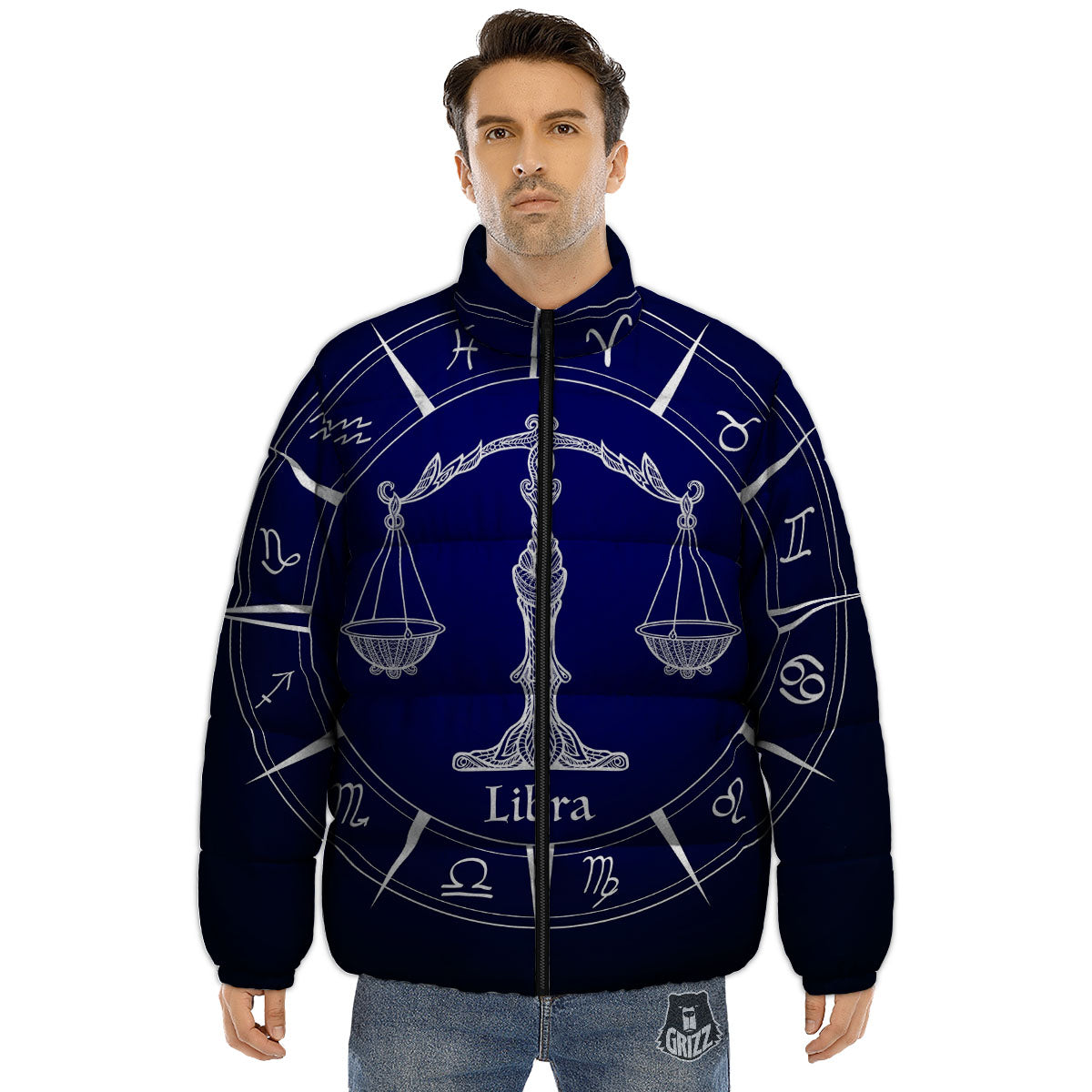 Astrological Libra Signs Libra Print Puffer Jacket-grizzshop