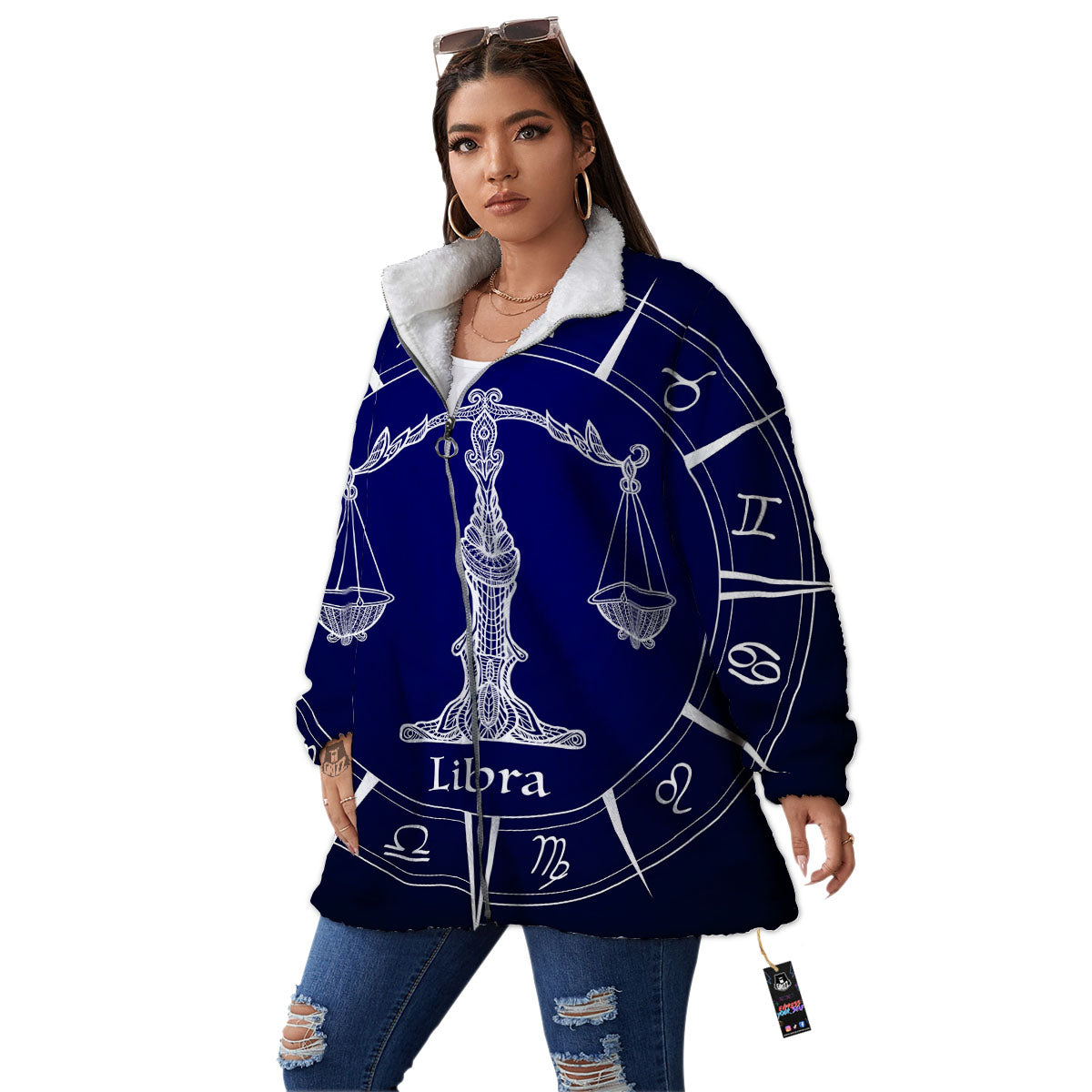 Astrological Libra Signs Libra Print Women's Sherpa Jacket-grizzshop
