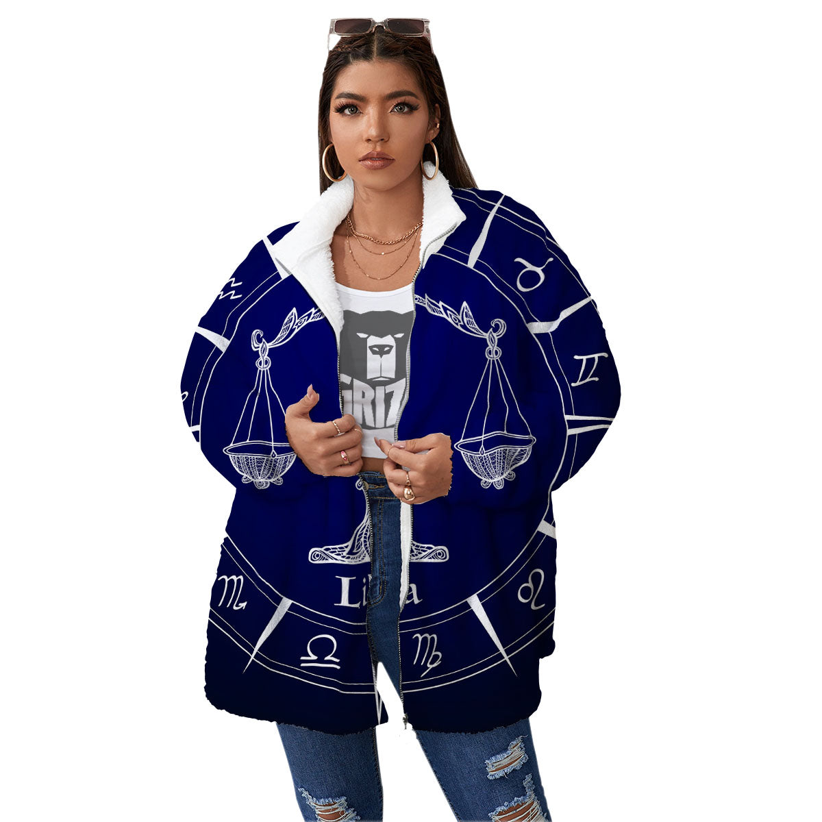 Astrological Libra Signs Libra Print Women's Sherpa Jacket-grizzshop