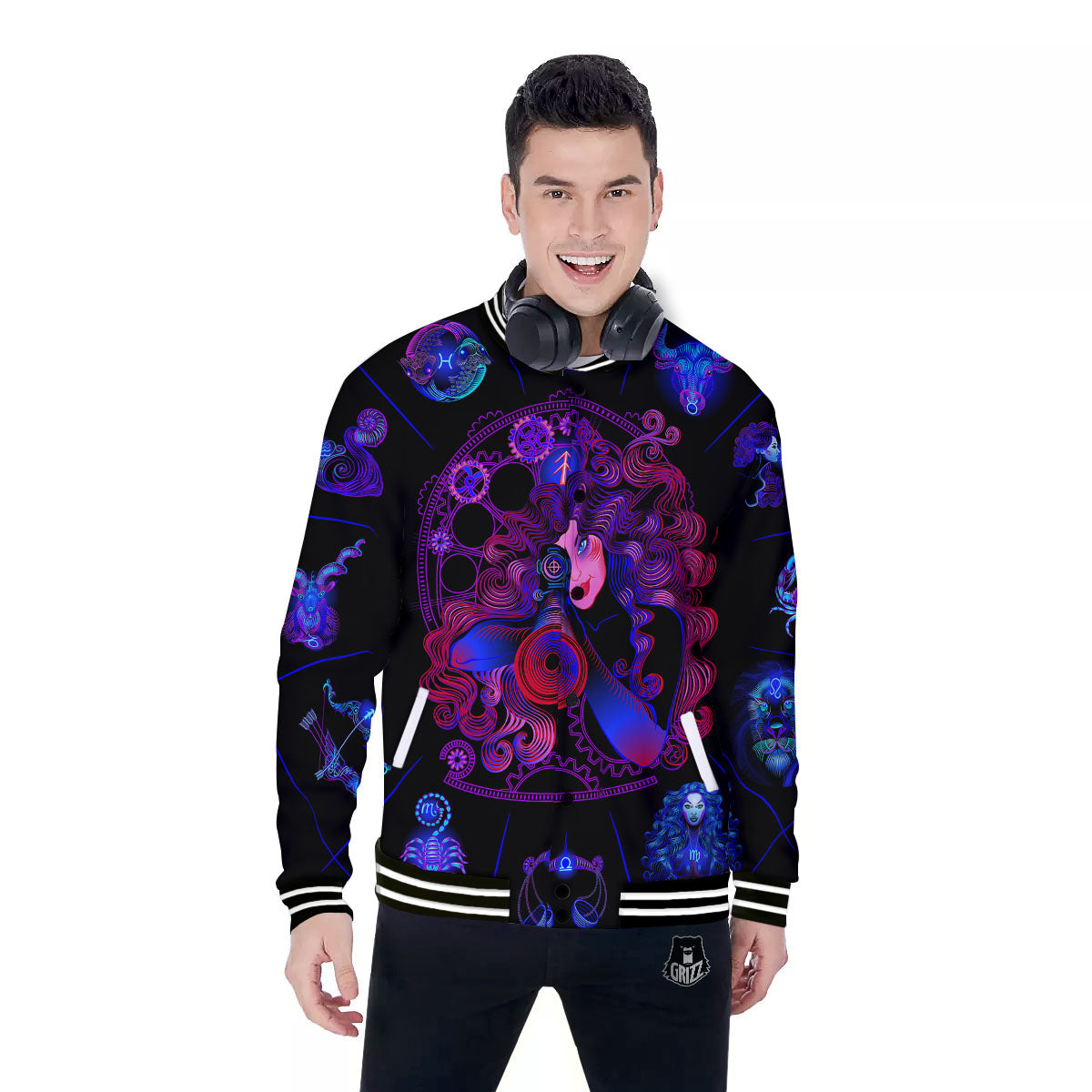 Astrological Signs And Sagittarius Print Baseball Jacket-grizzshop