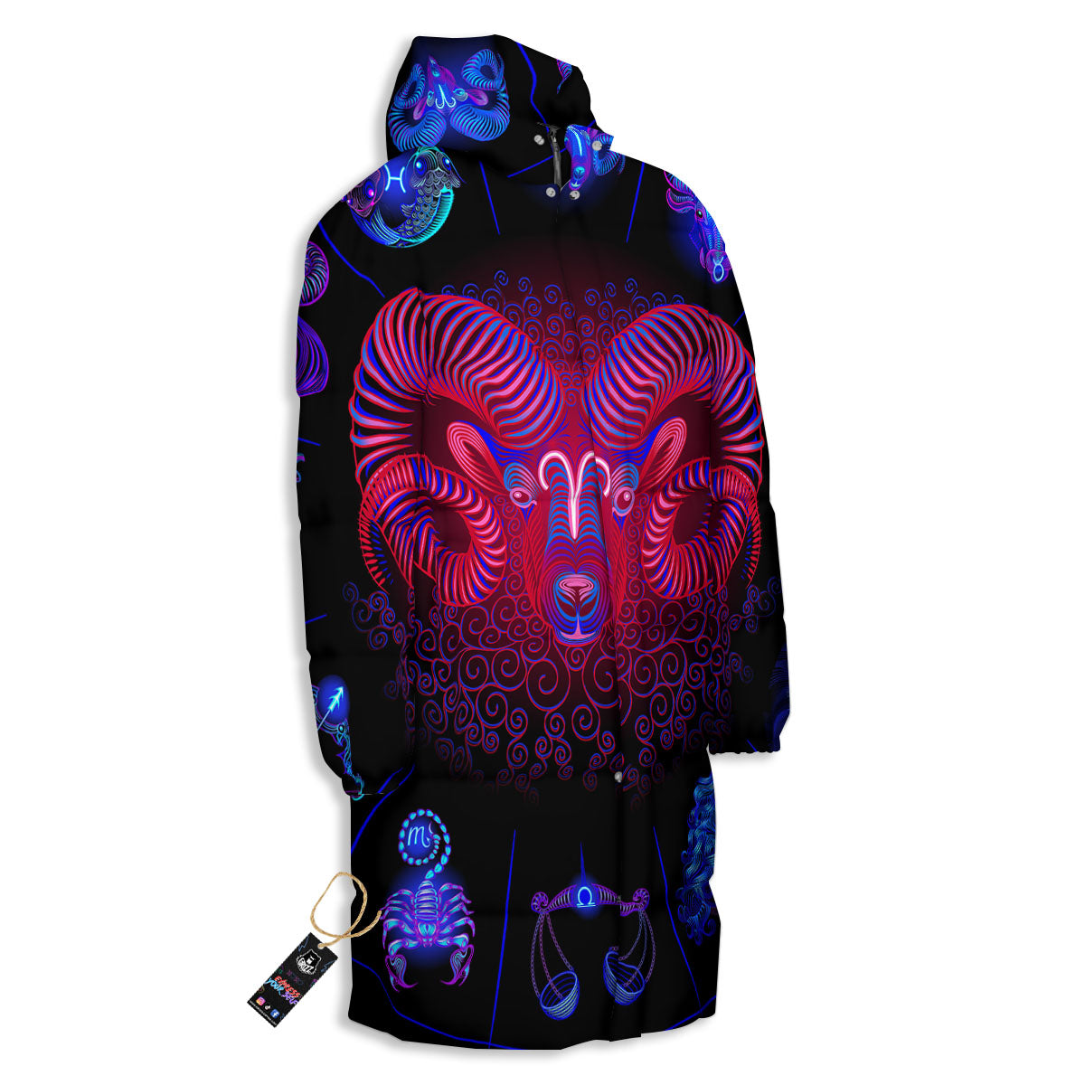 Astrological And Aries Signs Print Long Down Jacket