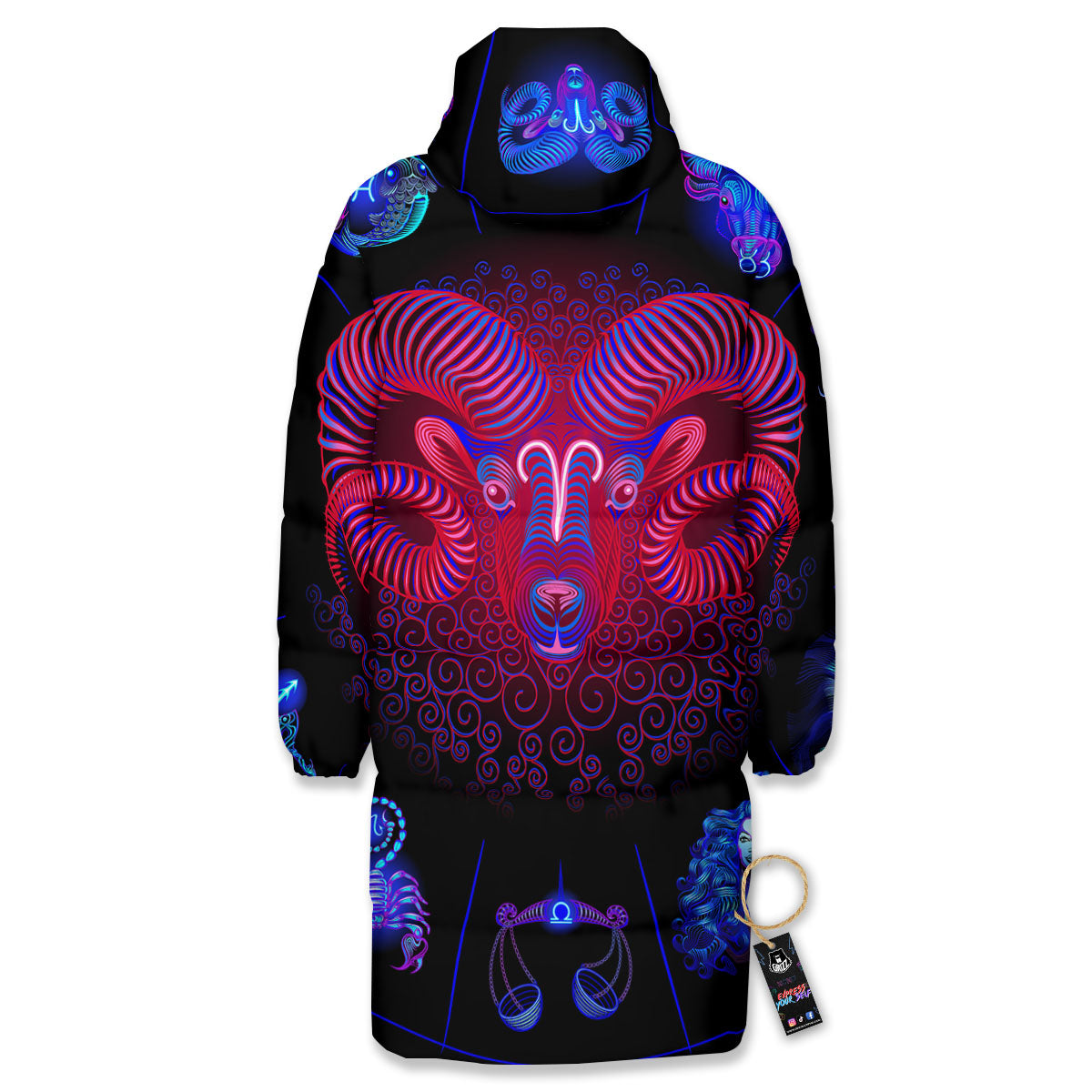 Astrological And Aries Signs Print Long Down Jacket