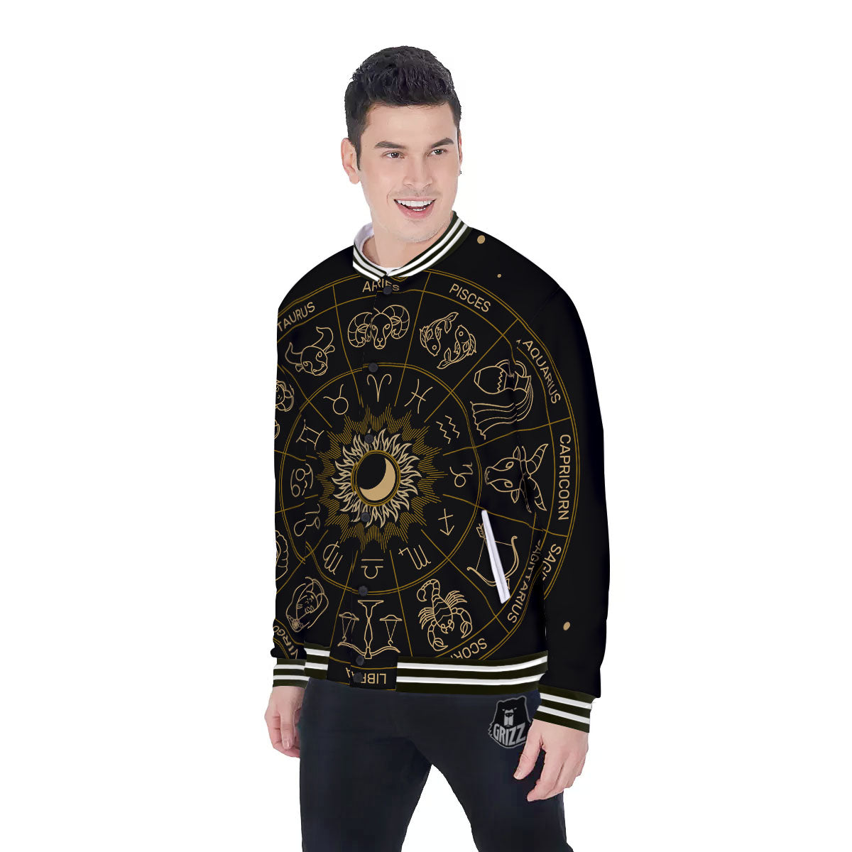 Astrology Zodiac Signs Print Baseball Jacket-grizzshop