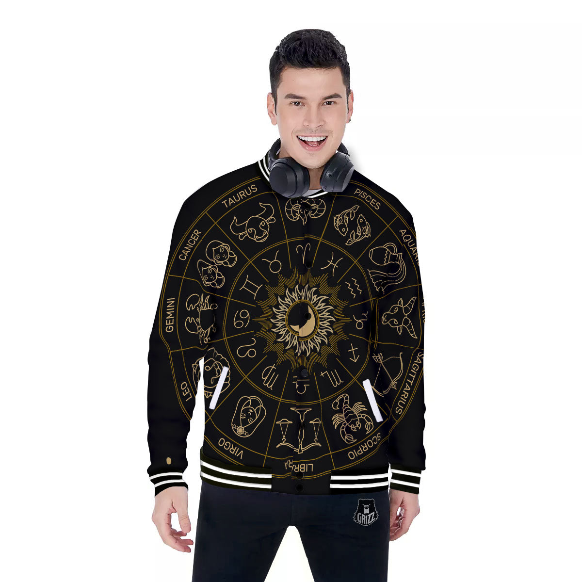 Astrology Zodiac Signs Print Baseball Jacket-grizzshop