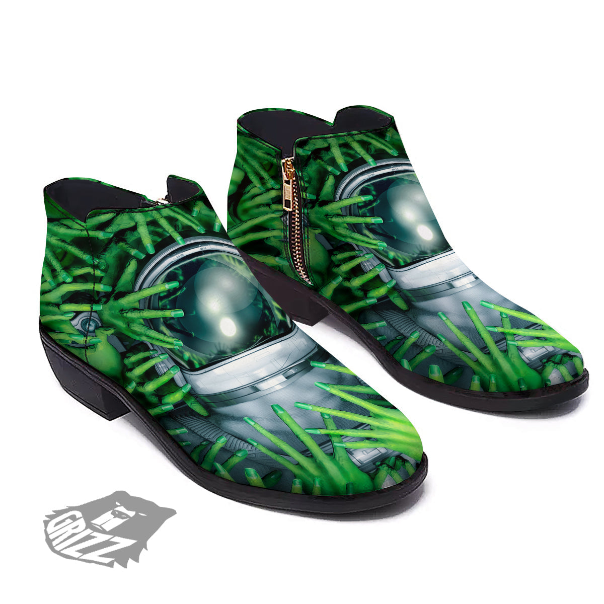 Astronaut And Alien Sci Fi Print Ankle Boots-grizzshop