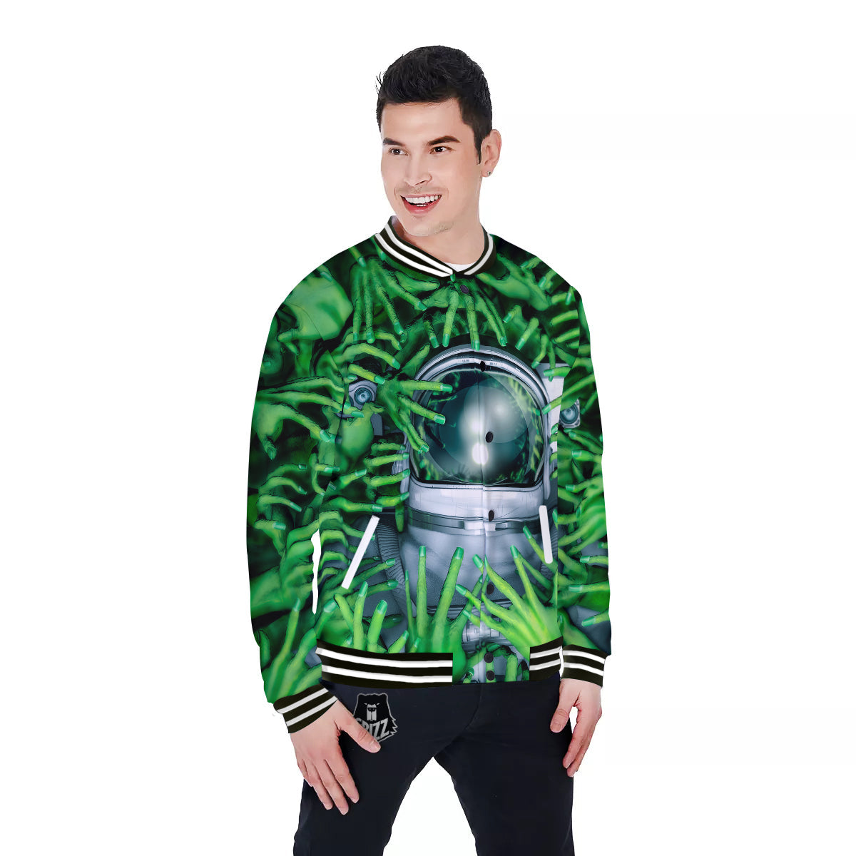 Astronaut And Alien Sci Fi Print Baseball Jacket-grizzshop