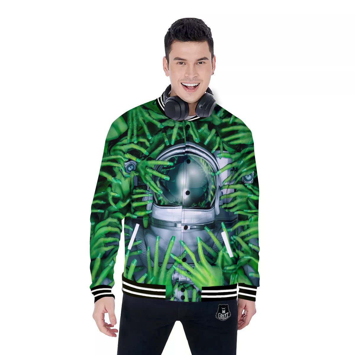 Astronaut And Alien Sci Fi Print Baseball Jacket-grizzshop