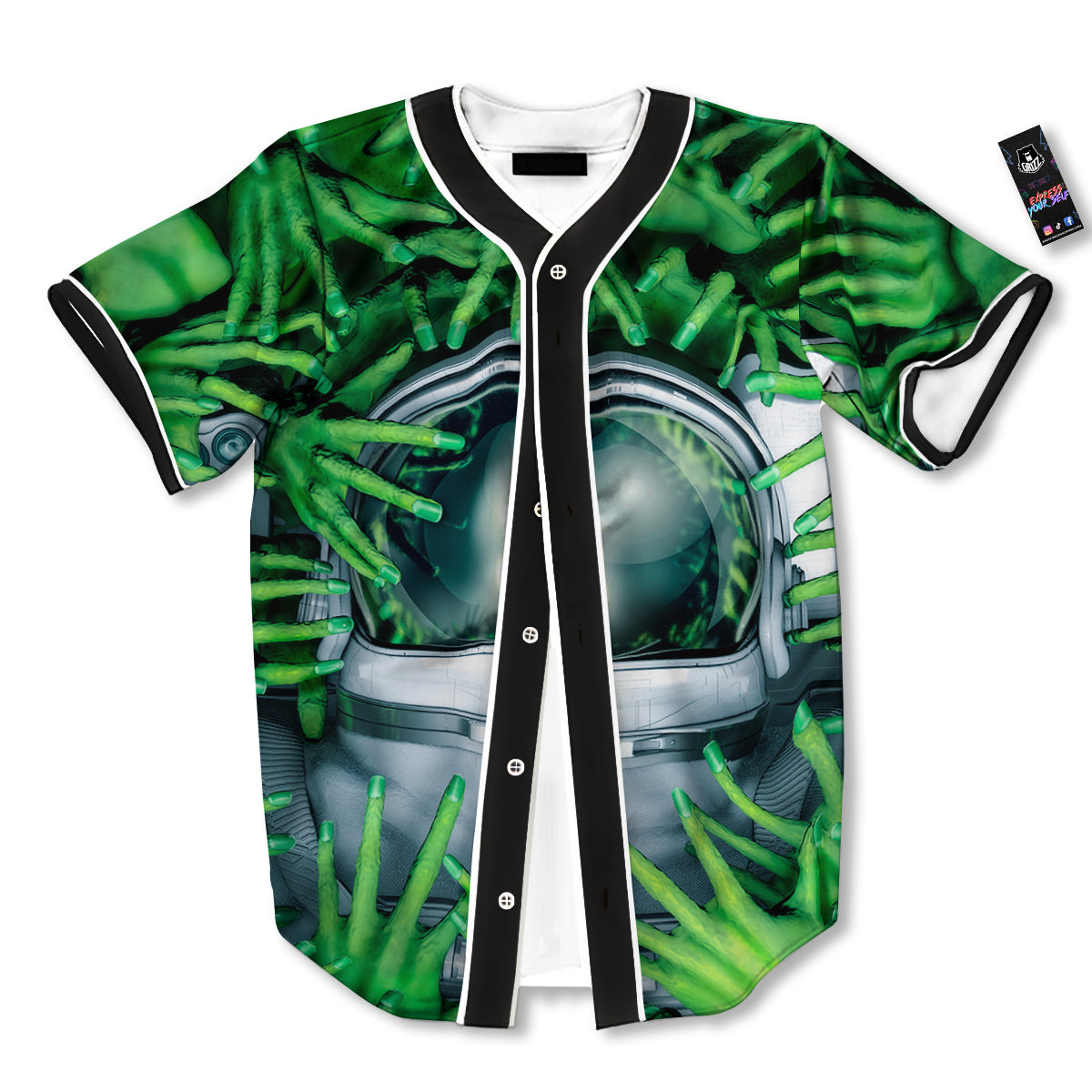 Astronaut And Alien Sci Fi Print Baseball Jersey-grizzshop