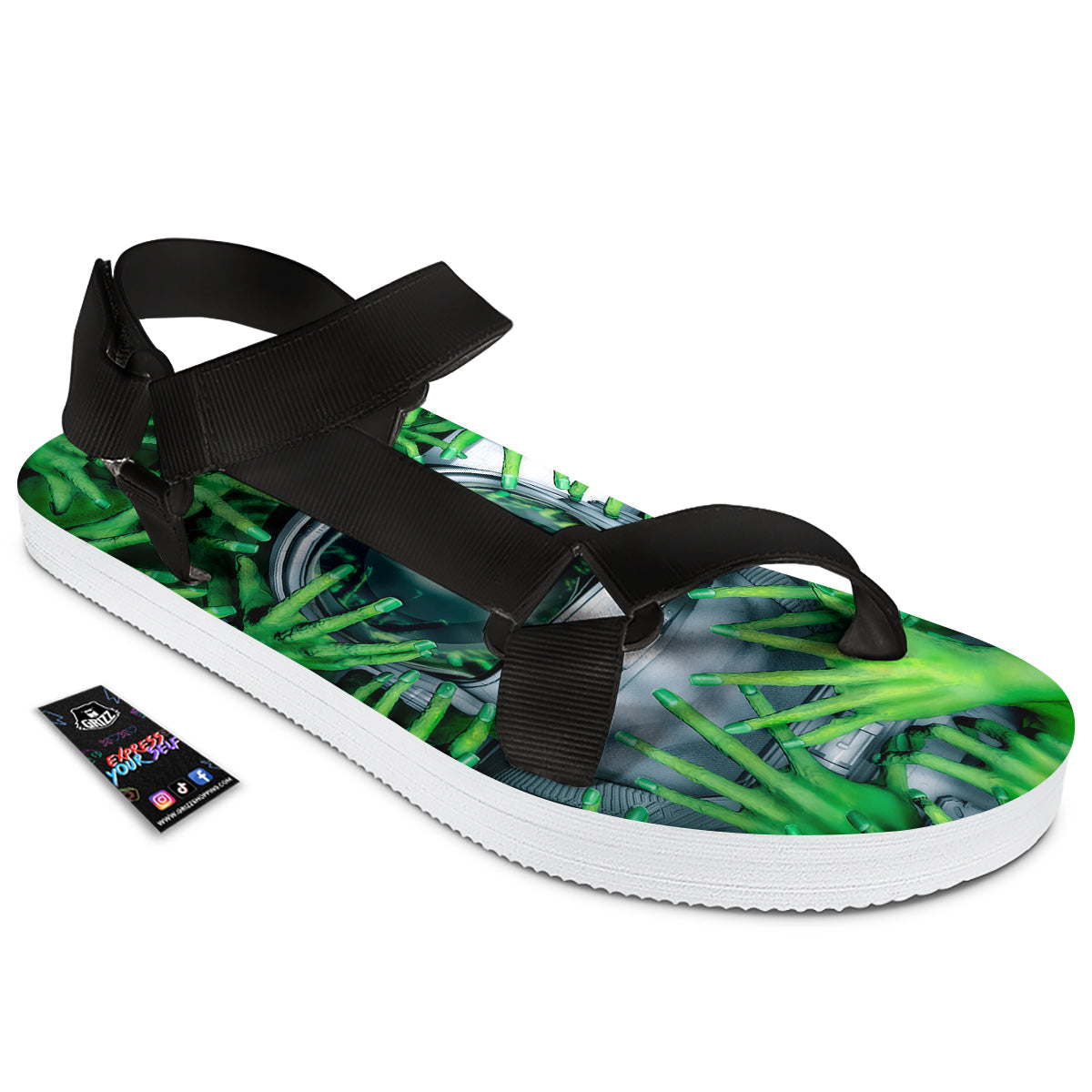 Astronaut And Alien Sci Fi Print Black Open Toe Sandals-grizzshop
