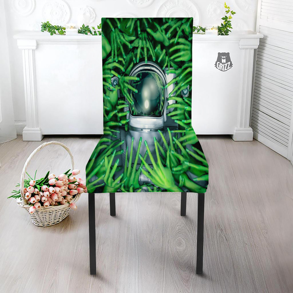 Astronaut And Alien Sci Fi Print Dining Chair Slipcover-grizzshop