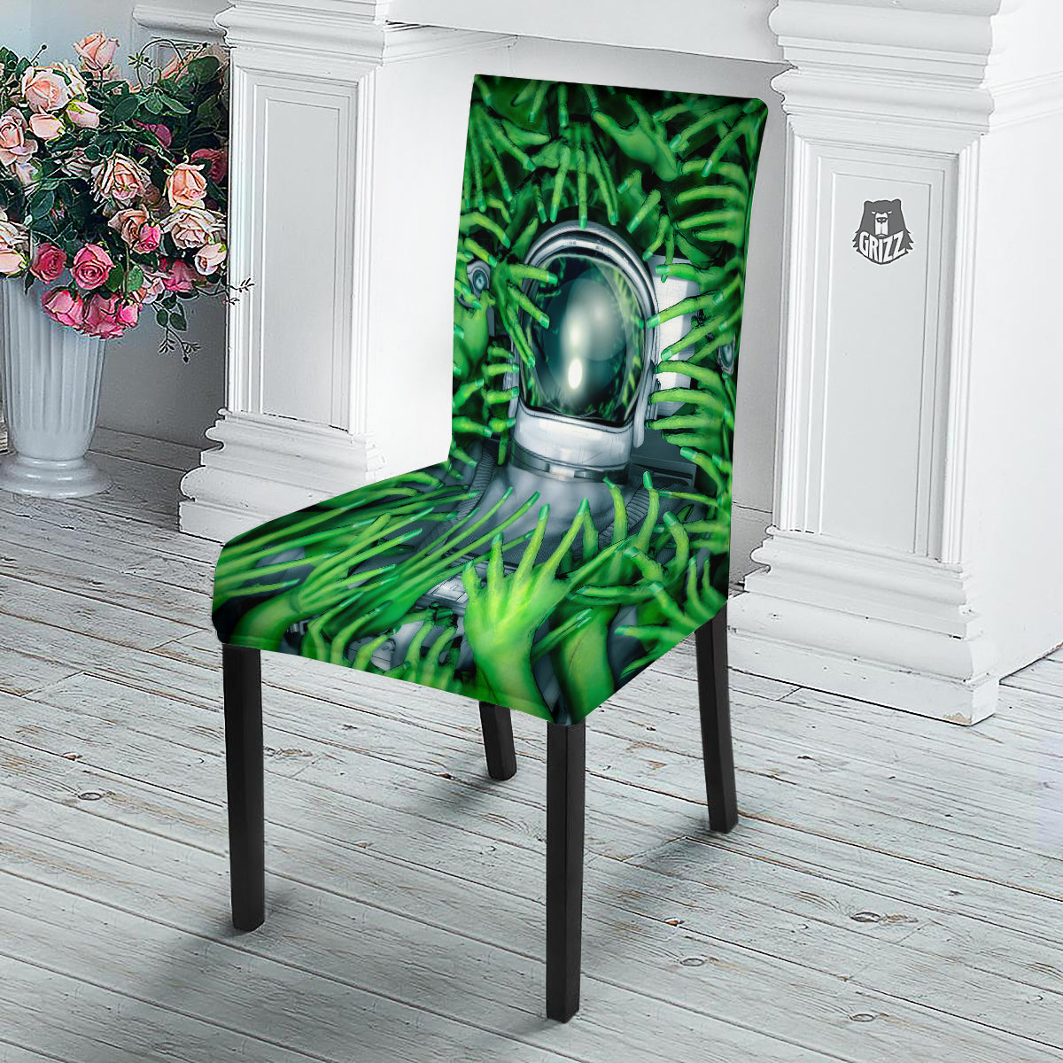 Astronaut And Alien Sci Fi Print Dining Chair Slipcover-grizzshop