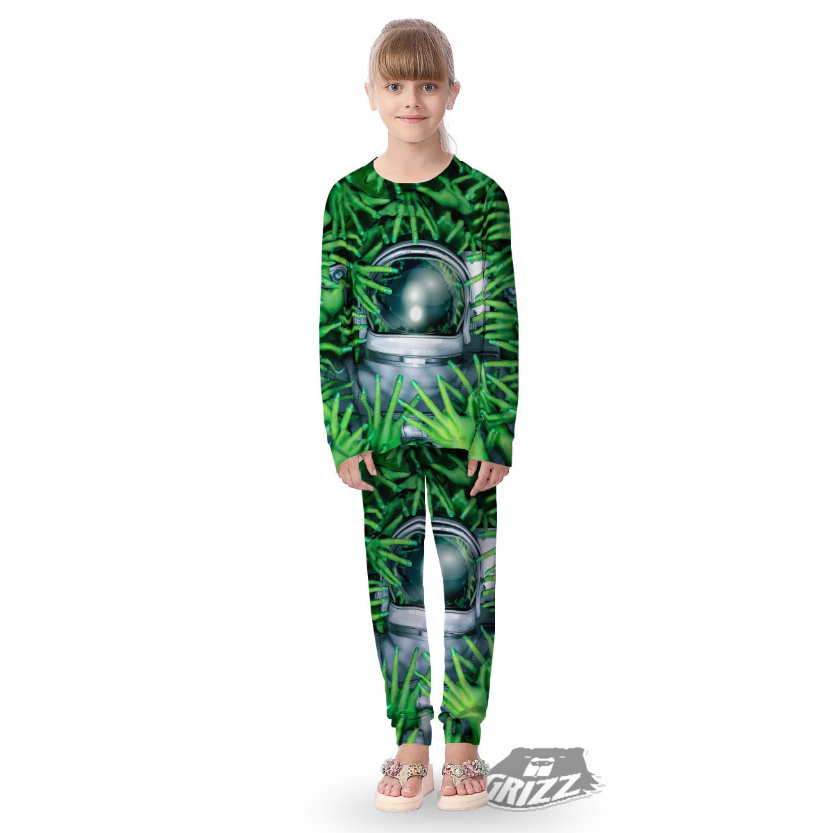 Astronaut And Alien Sci Fi Print Kid's Pajamas-grizzshop
