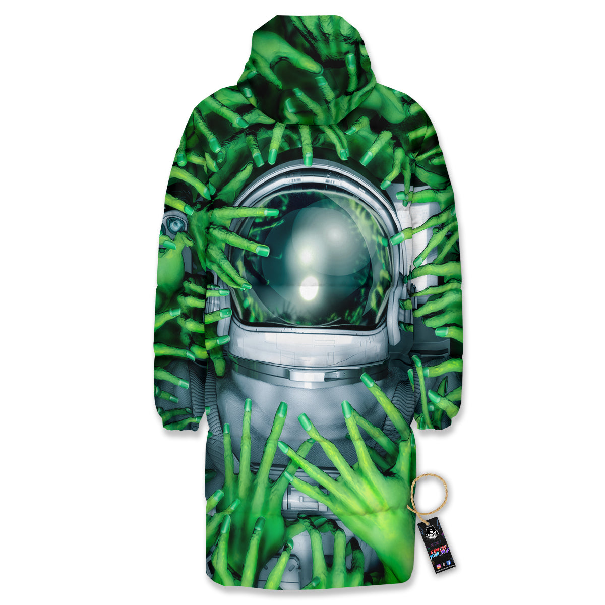 Astronaut And Alien Sci Fi Print Long Down Jacket-grizzshop
