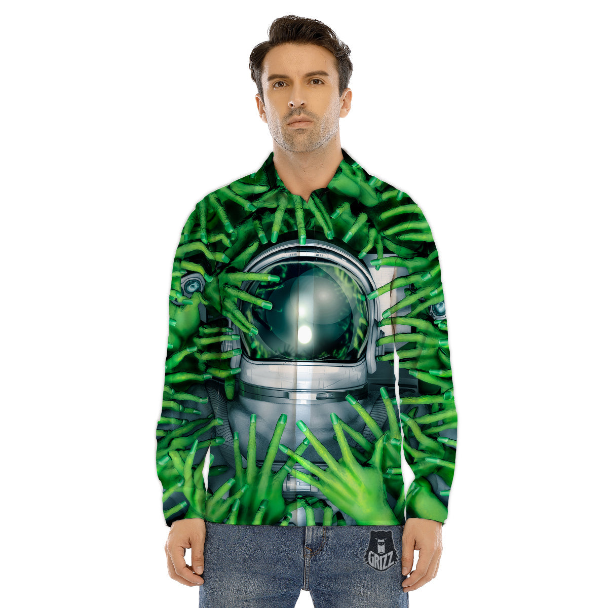 Astronaut And Alien Sci Fi Print Men's Dress Shirts-grizzshop