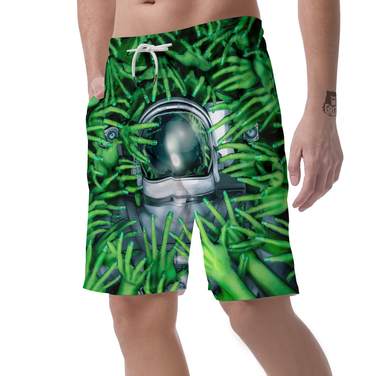 Astronaut And Alien Sci Fi Print Men's Shorts-grizzshop