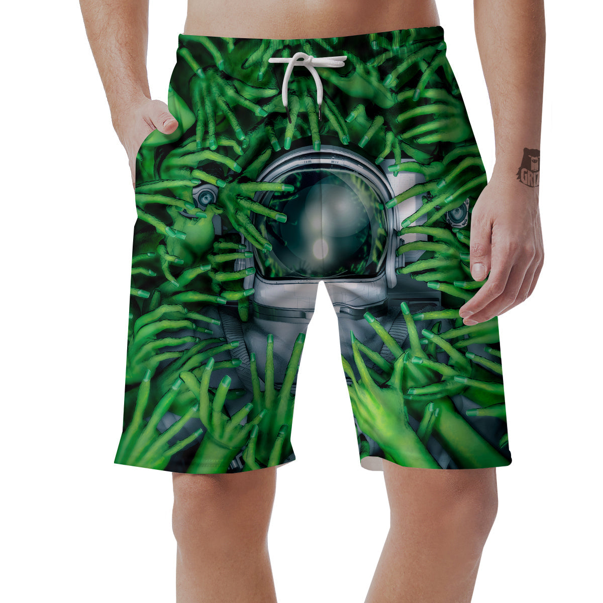 Astronaut And Alien Sci Fi Print Men's Shorts-grizzshop