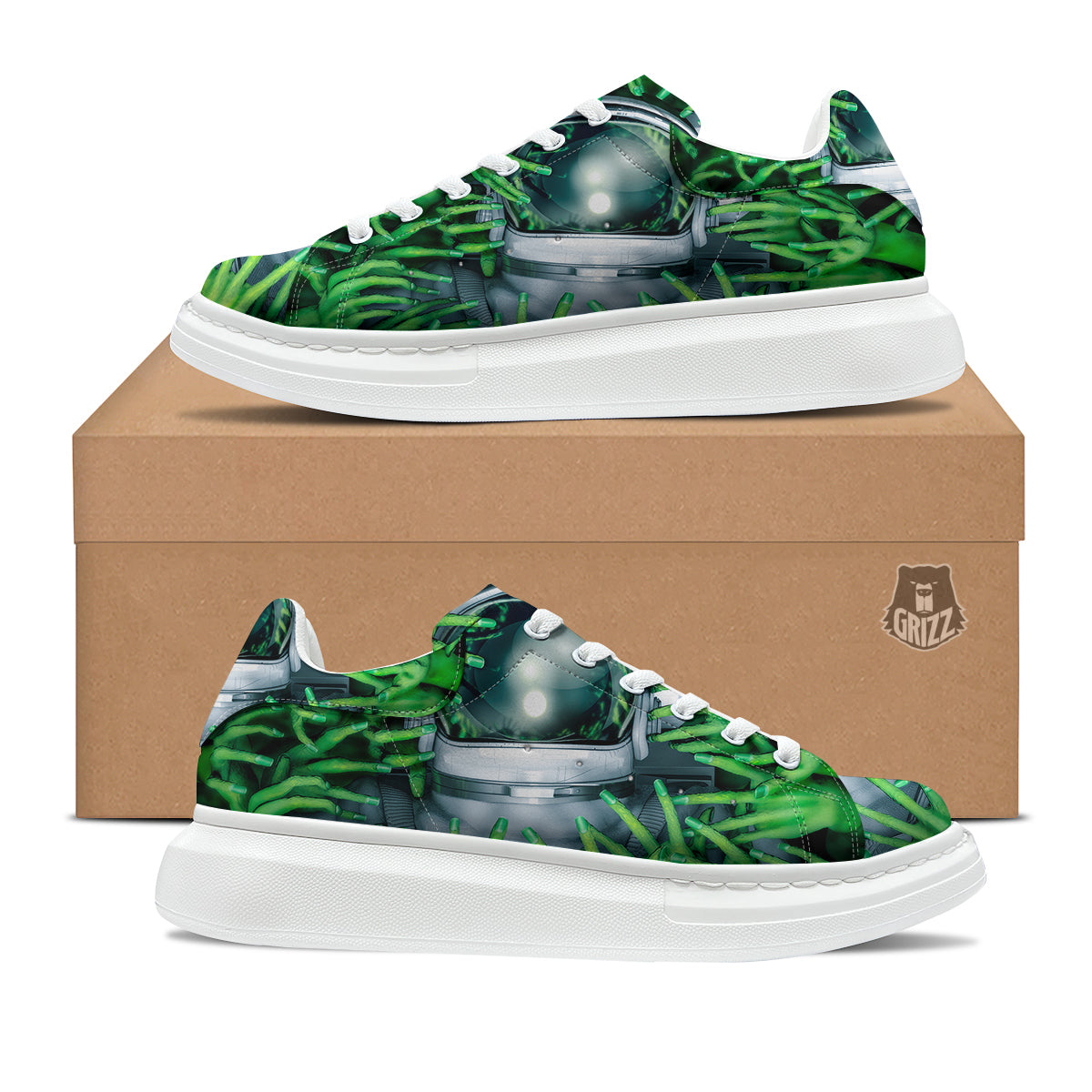 Astronaut And Alien Sci Fi Print Platform Shoes-grizzshop