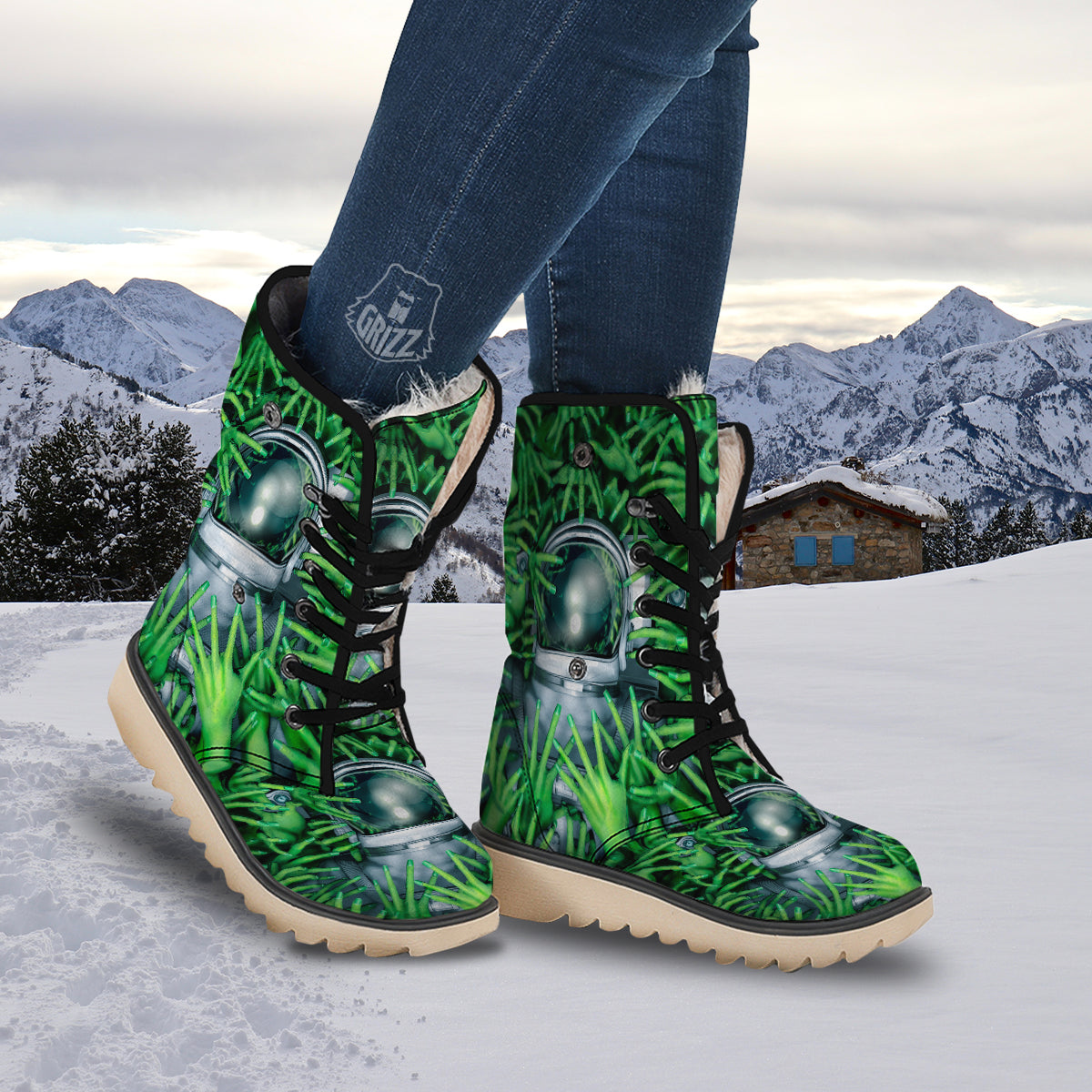 Astronaut And Alien Sci Fi Print Snow Boots-grizzshop