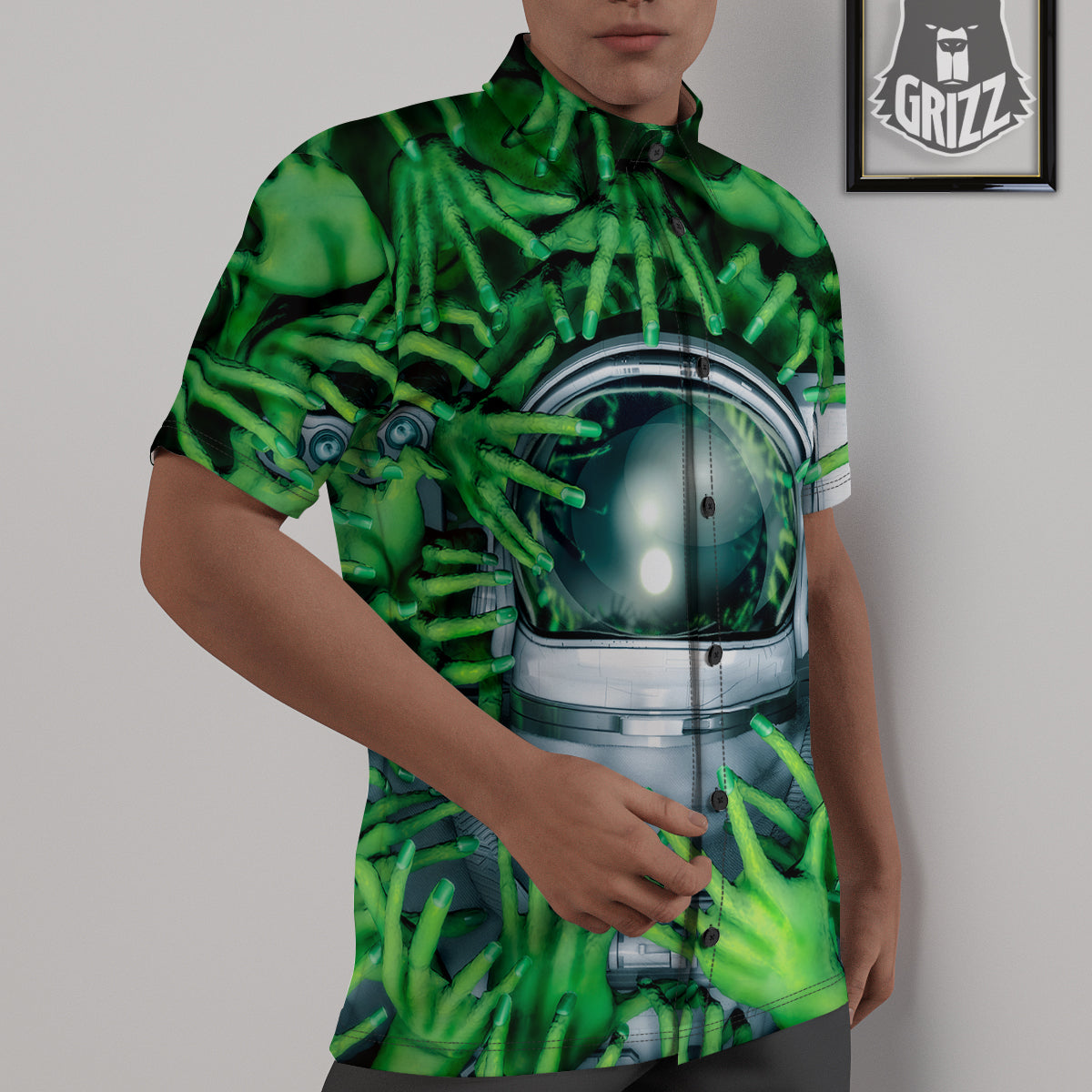Astronaut And Alien Sci Fi Print Untucked Shirts-grizzshop