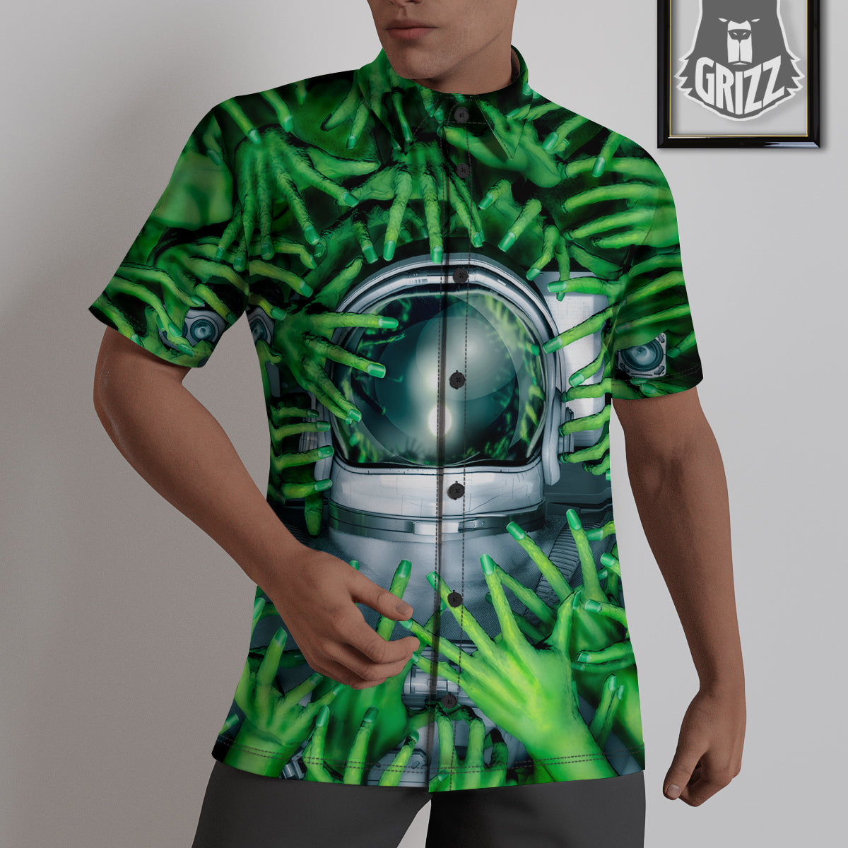Astronaut And Alien Sci Fi Print Untucked Shirts-grizzshop