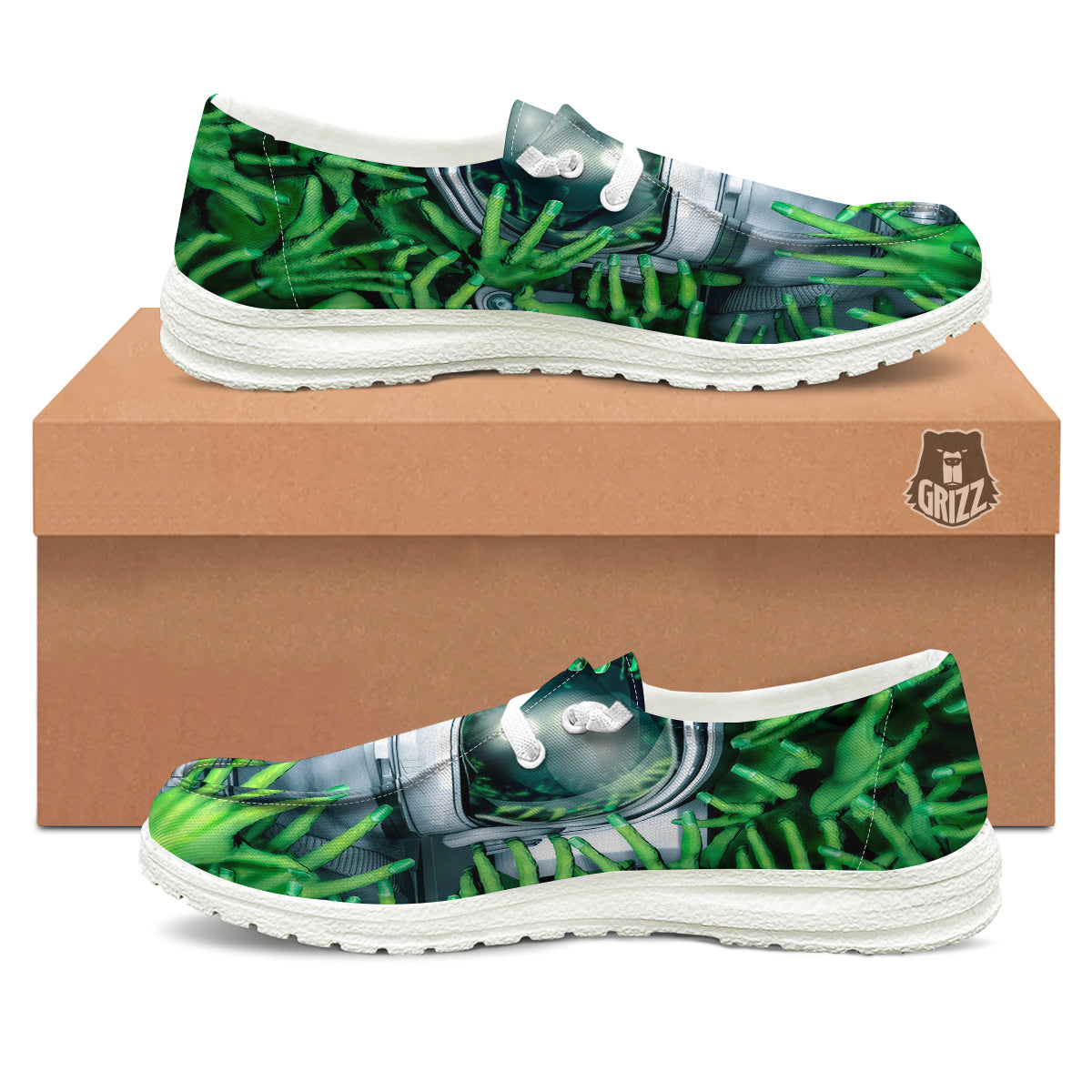 Astronaut And Alien Sci Fi Print White Loafers-grizzshop