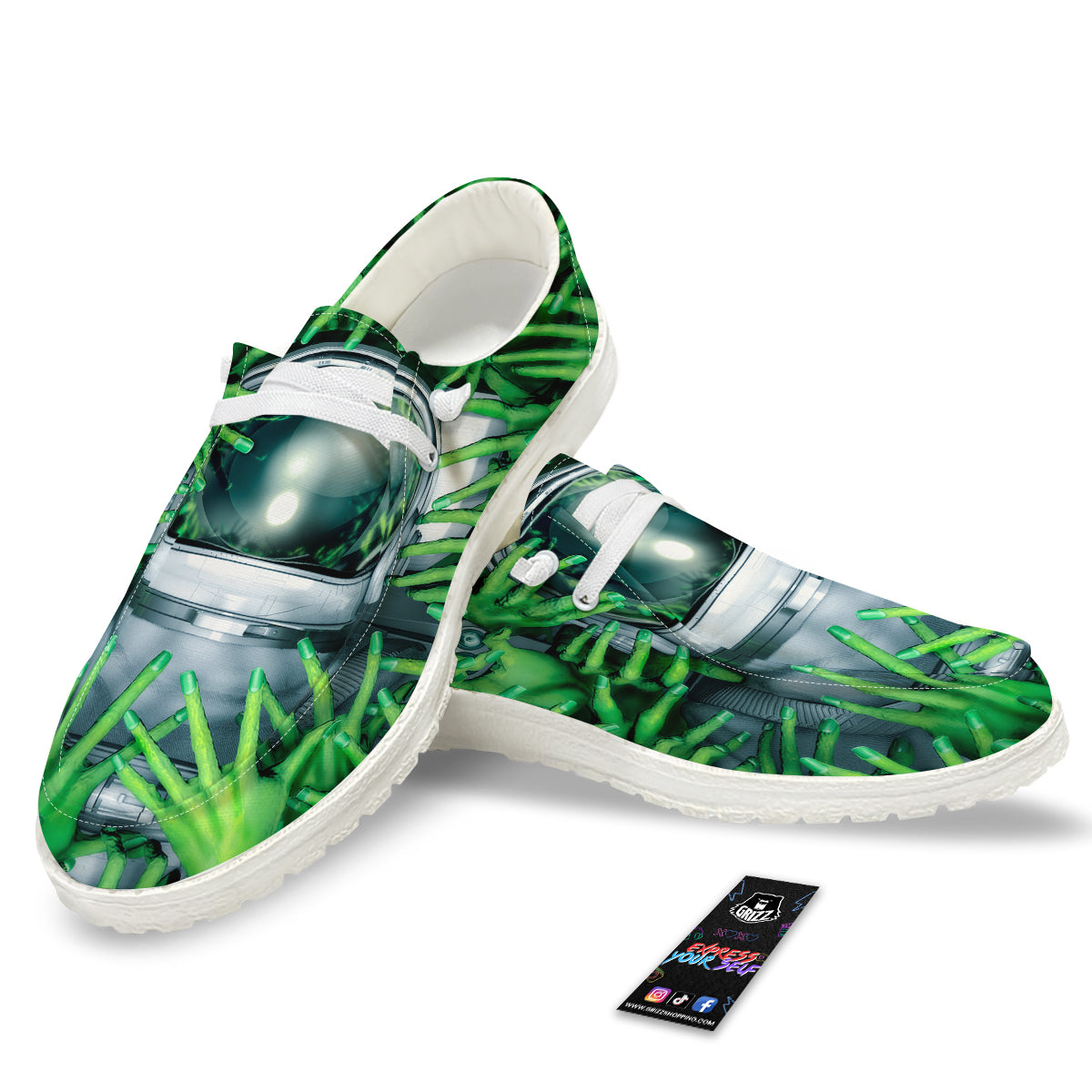 Astronaut And Alien Sci Fi Print White Loafers-grizzshop