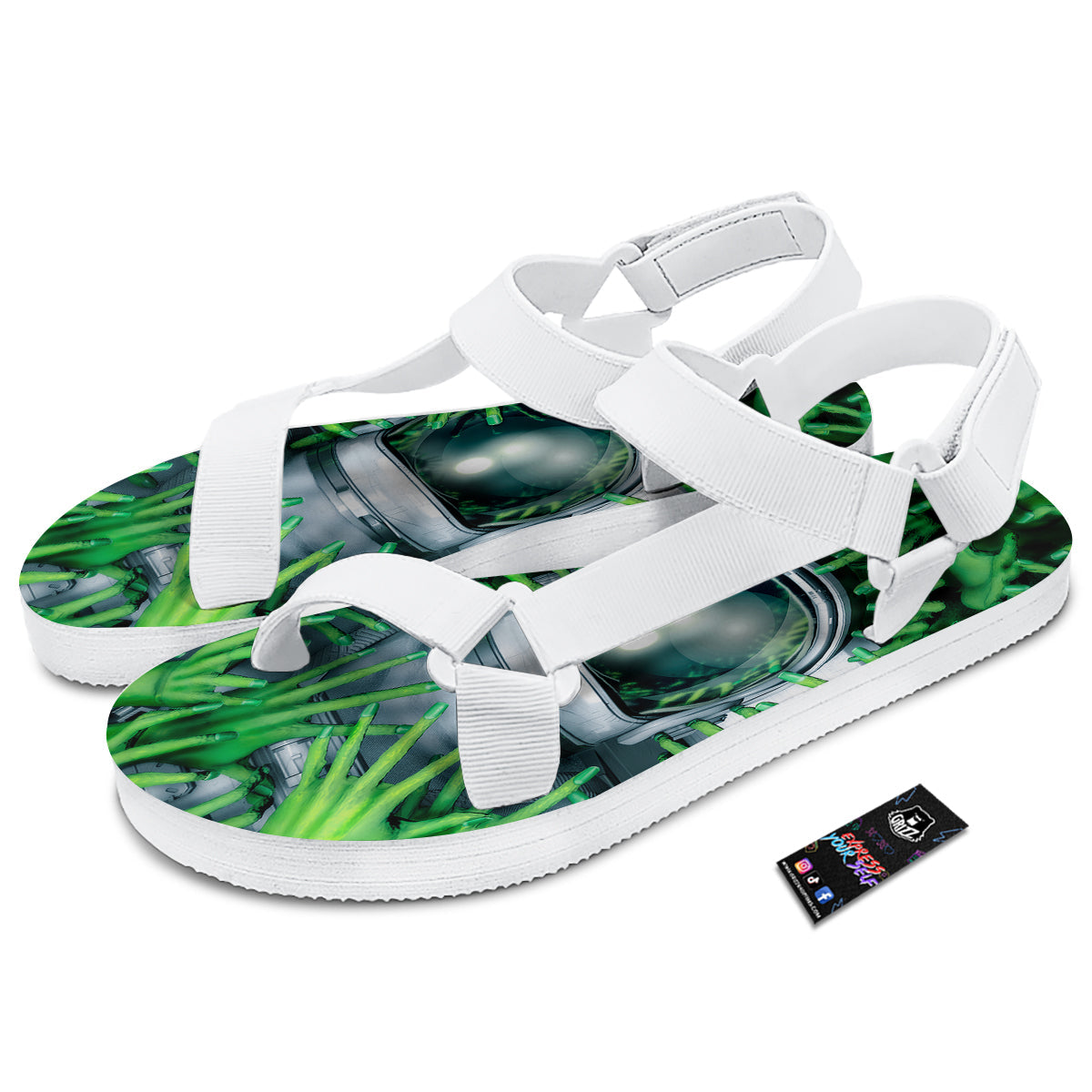 Astronaut And Alien Sci Fi Print White Open Toe Sandals-grizzshop