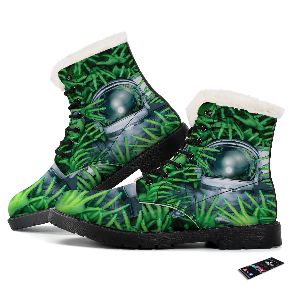 Astronaut And Alien Sci Fi Print Winter Boots-grizzshop