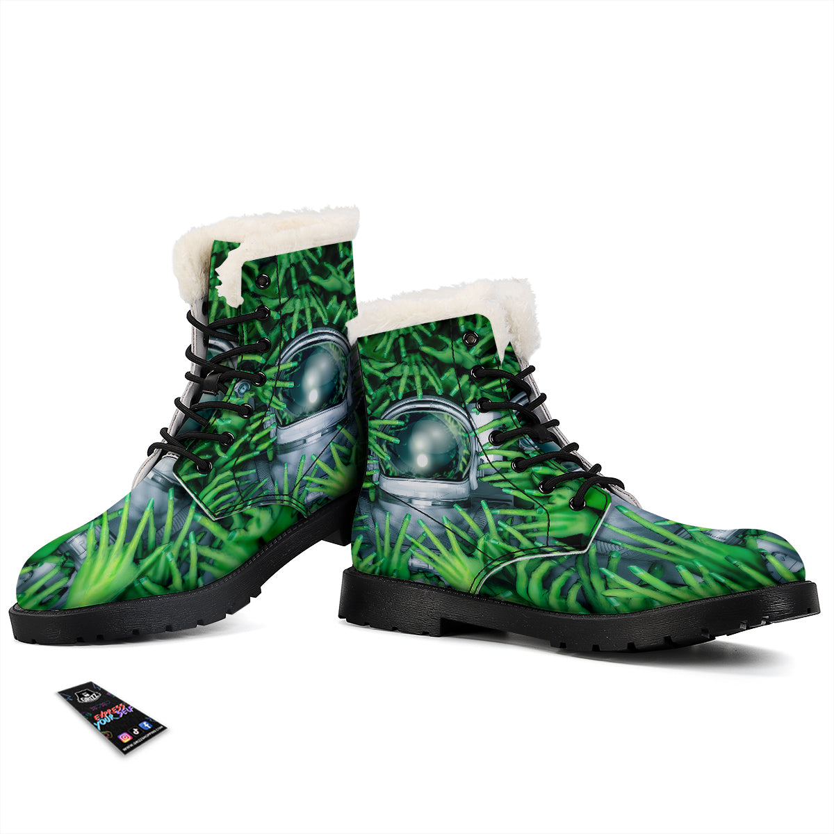 Astronaut And Alien Sci Fi Print Winter Boots-grizzshop