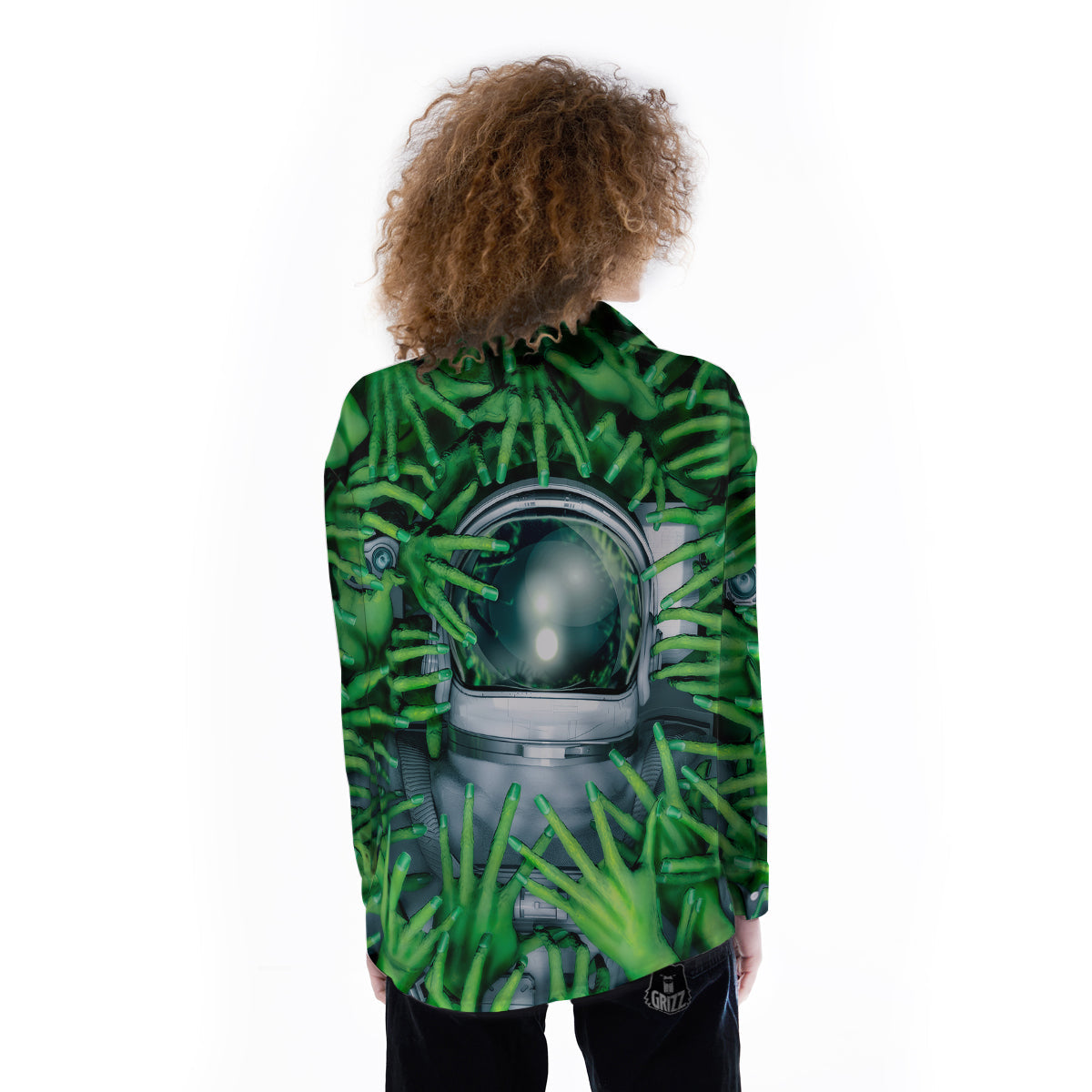 Astronaut And Alien Sci Fi Print Women's Long Sleeve Shirts-grizzshop