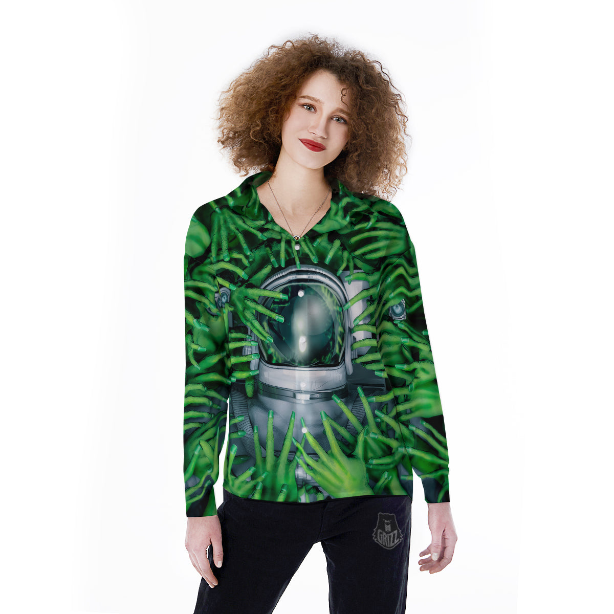 Astronaut And Alien Sci Fi Print Women's Long Sleeve Shirts-grizzshop