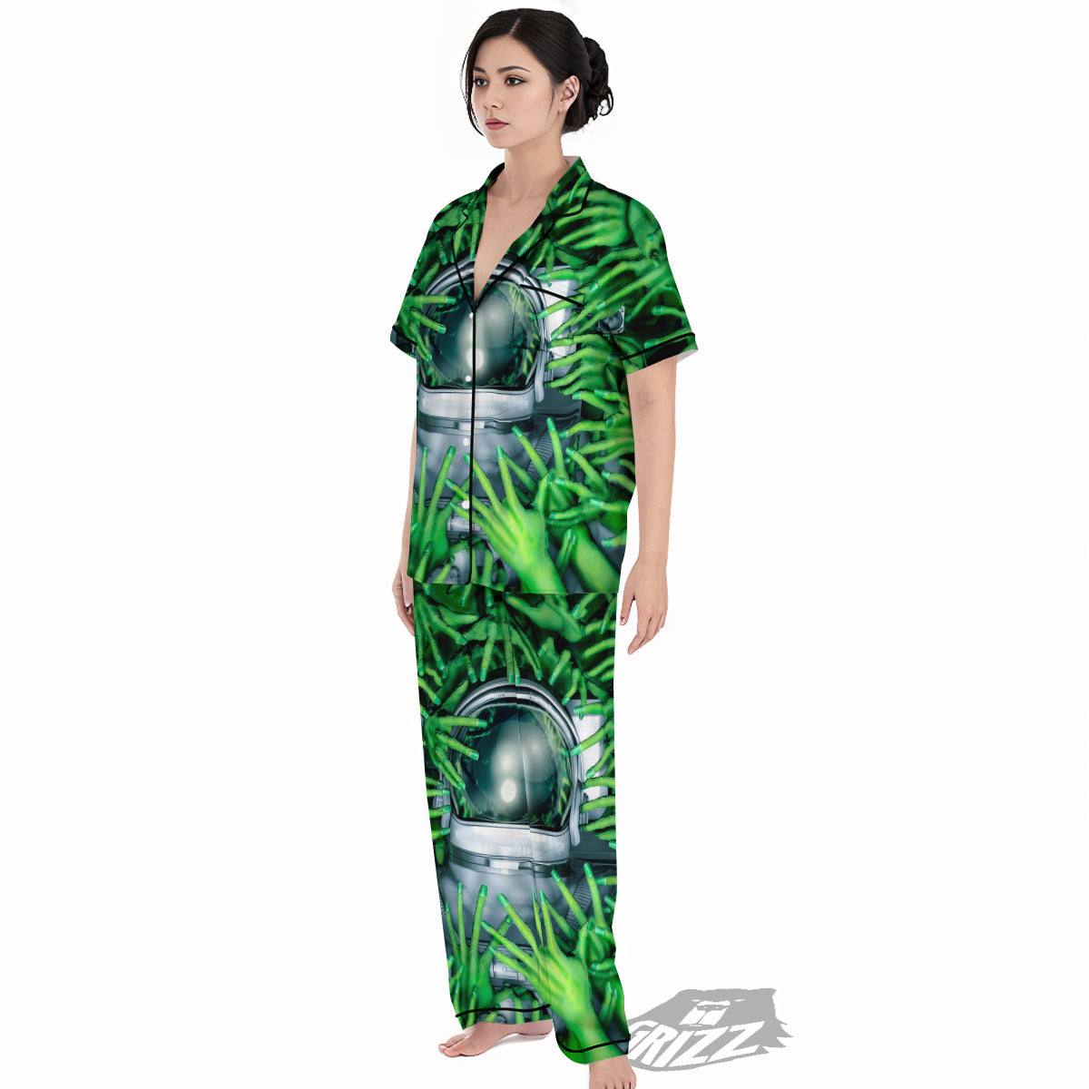 Astronaut And Alien Sci Fi Print Women's Pajamas Set-grizzshop