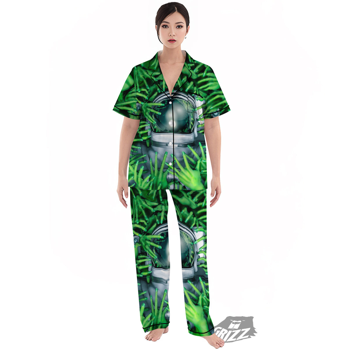 Astronaut And Alien Sci Fi Print Women's Pajamas Set-grizzshop
