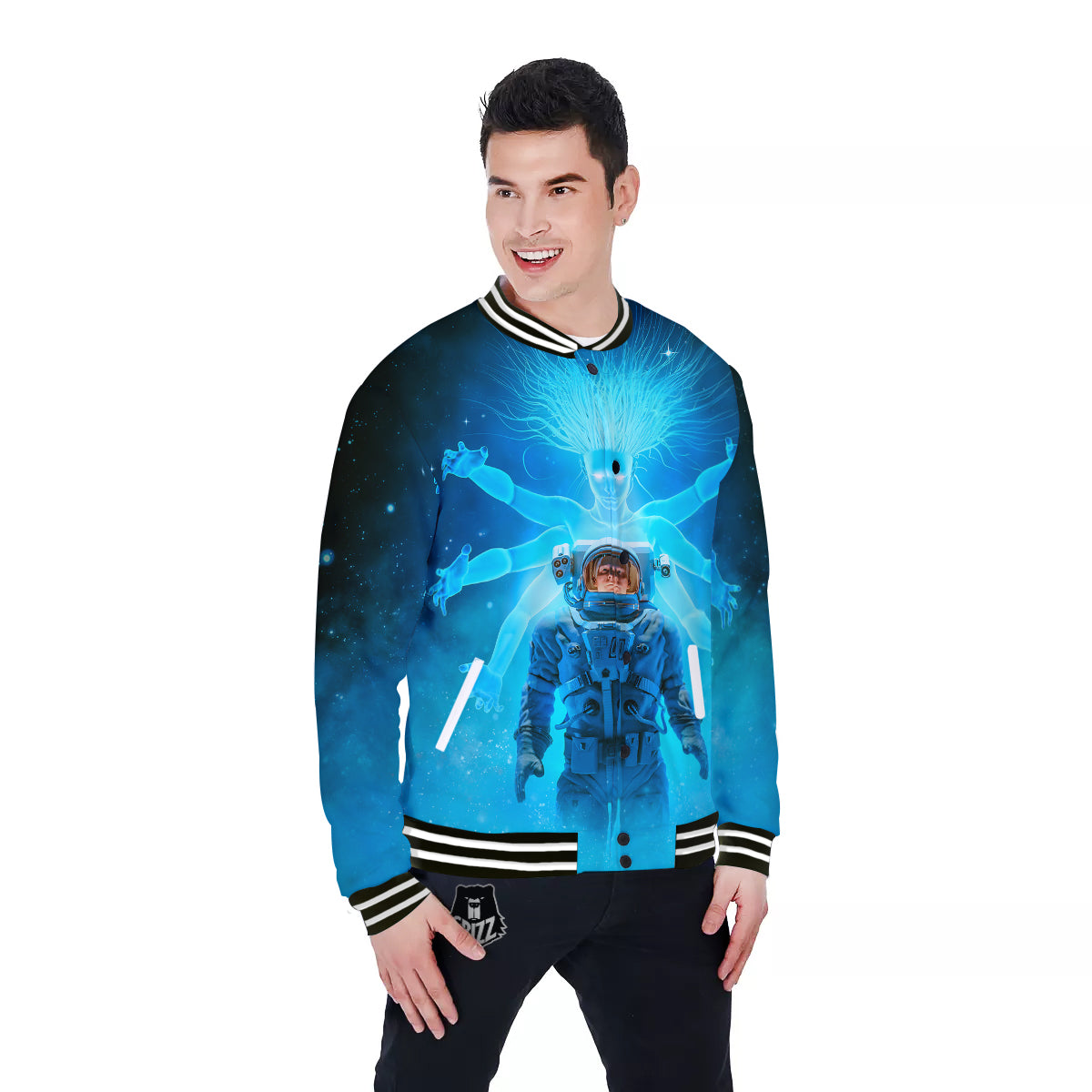 Astronaut And Female Alien Print Baseball Jacket-grizzshop