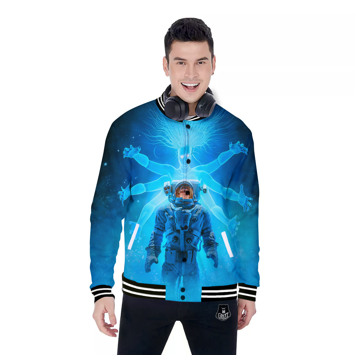 Astronaut And Female Alien Print Baseball Jacket-grizzshop