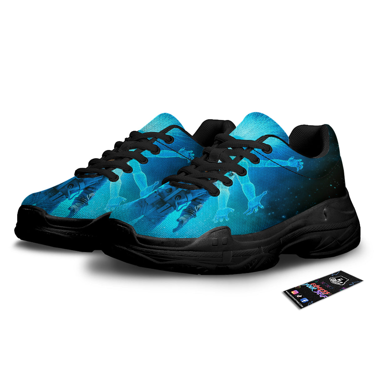 Astronaut And Female Alien Print Black Chunky Shoes-grizzshop