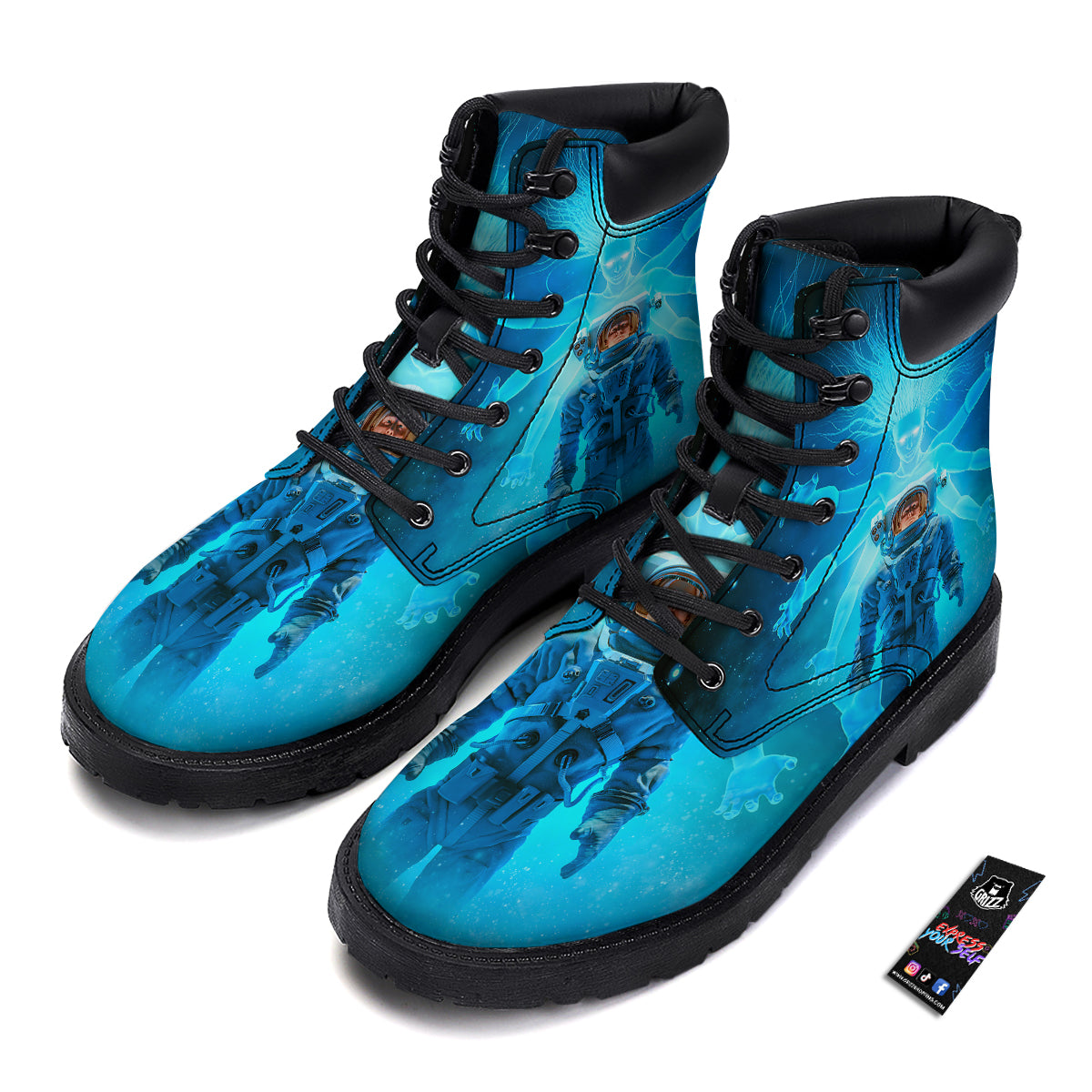 Astronaut And Female Alien Print Boots-grizzshop
