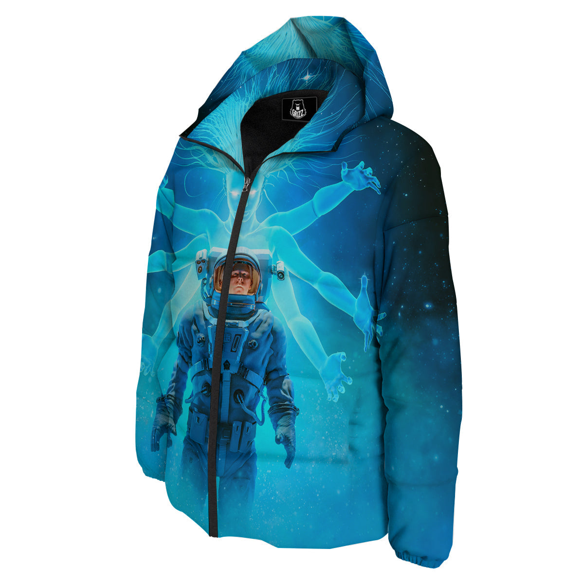 Astronaut And Female Alien Print Down Jacket-grizzshop