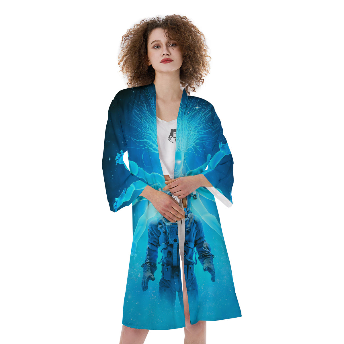 Astronaut And Female Alien Print Kimono-grizzshop