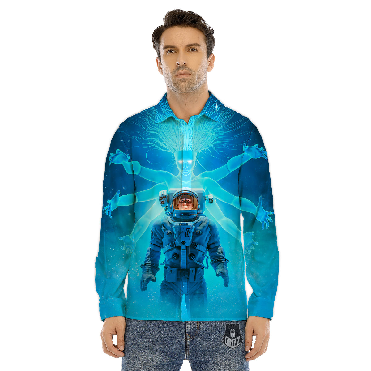 Astronaut And Female Alien Print Men's Dress Shirts-grizzshop