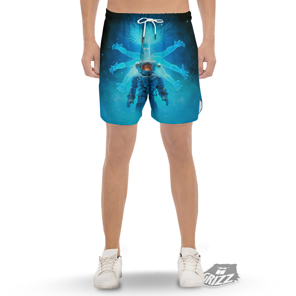 Astronaut And Female Alien Print Men's Gym Shorts-grizzshop
