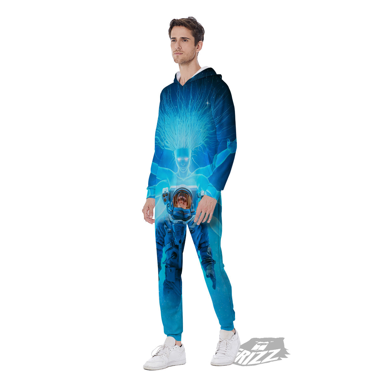 Astronaut And Female Alien Print Men's Jumpsuit-grizzshop