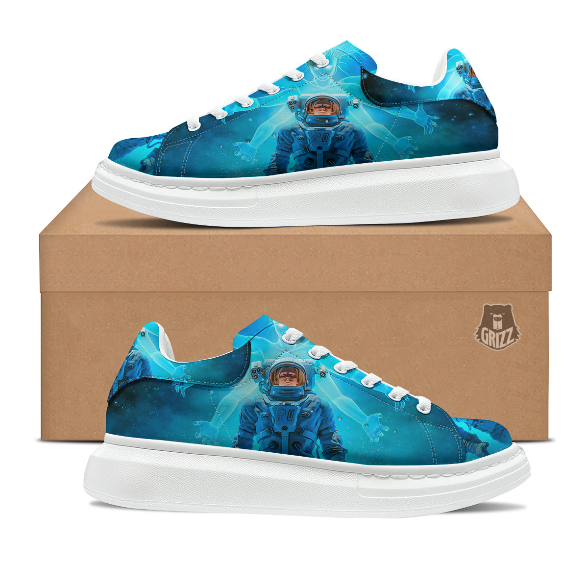 Astronaut And Female Alien Print Platform Shoes-grizzshop