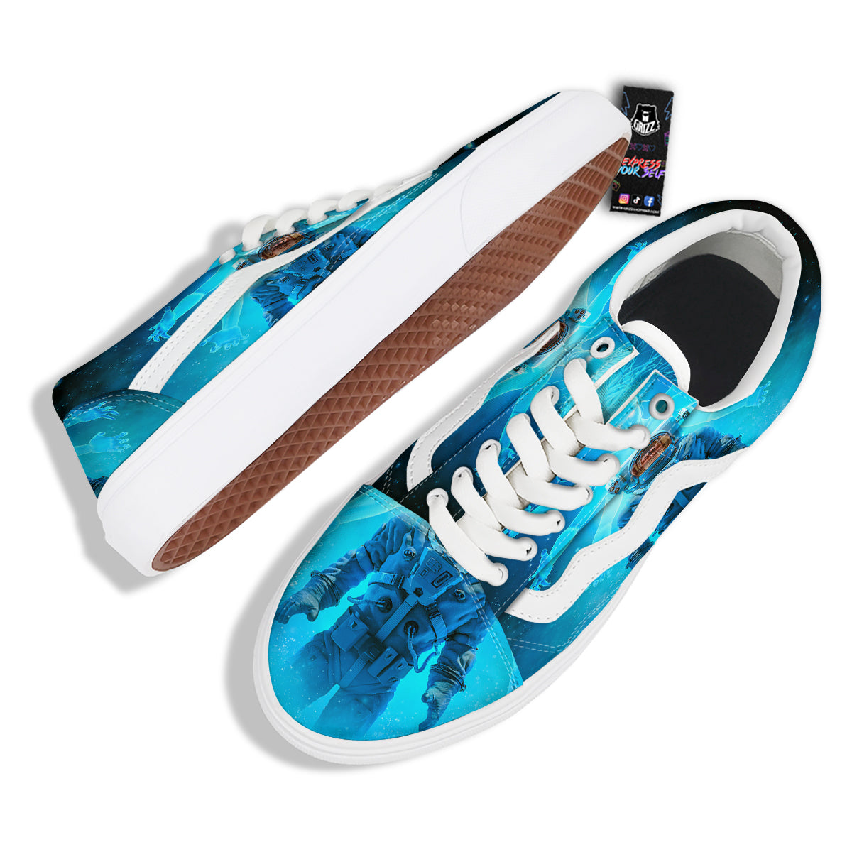 Astronaut And Female Alien Print Skate Shoes-grizzshop