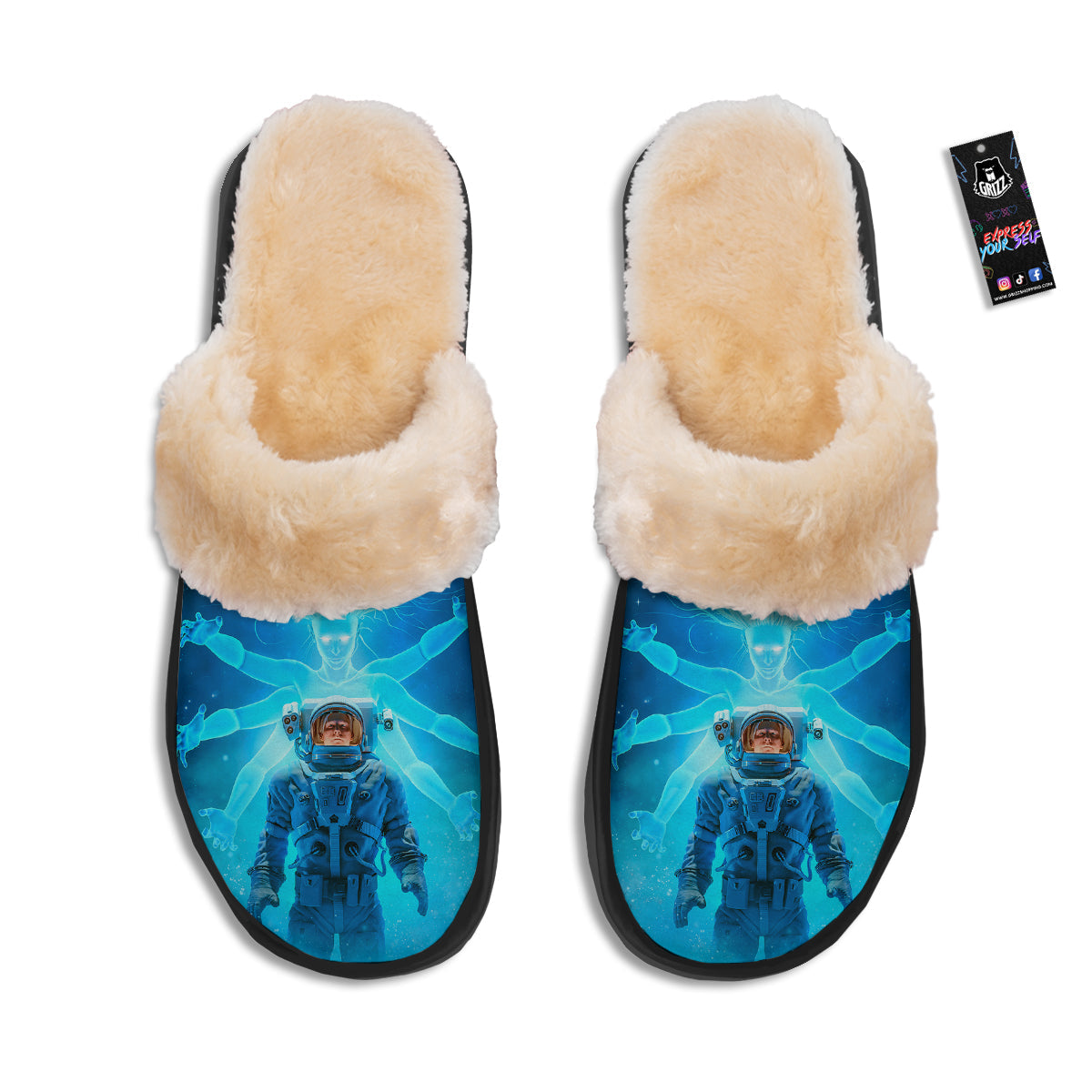 Astronaut And Female Alien Print Slippers-grizzshop