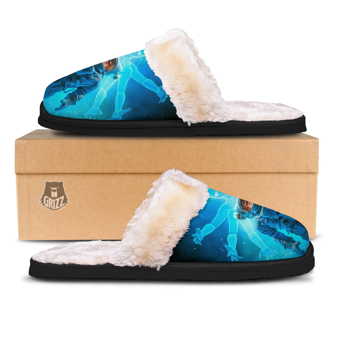 Astronaut And Female Alien Print Slippers-grizzshop