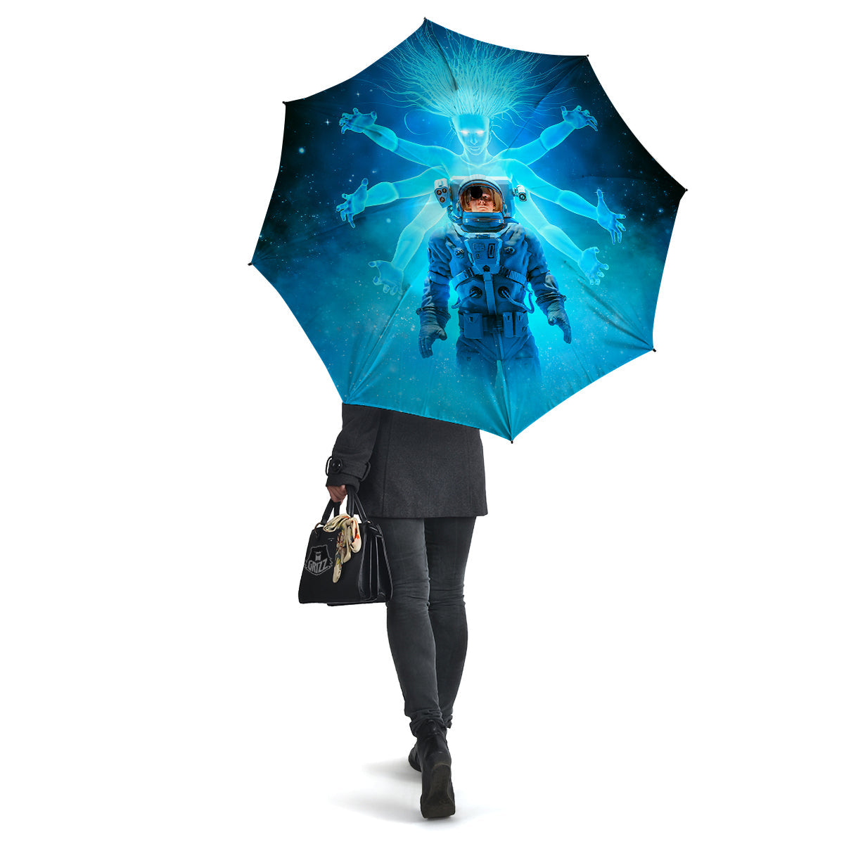 Astronaut And Female Alien Print Umbrella-grizzshop
