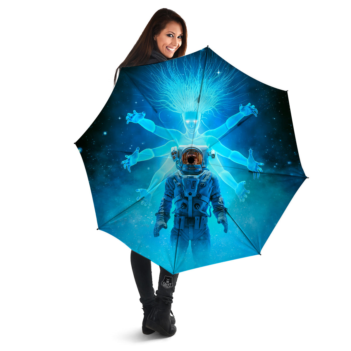 Astronaut And Female Alien Print Umbrella-grizzshop