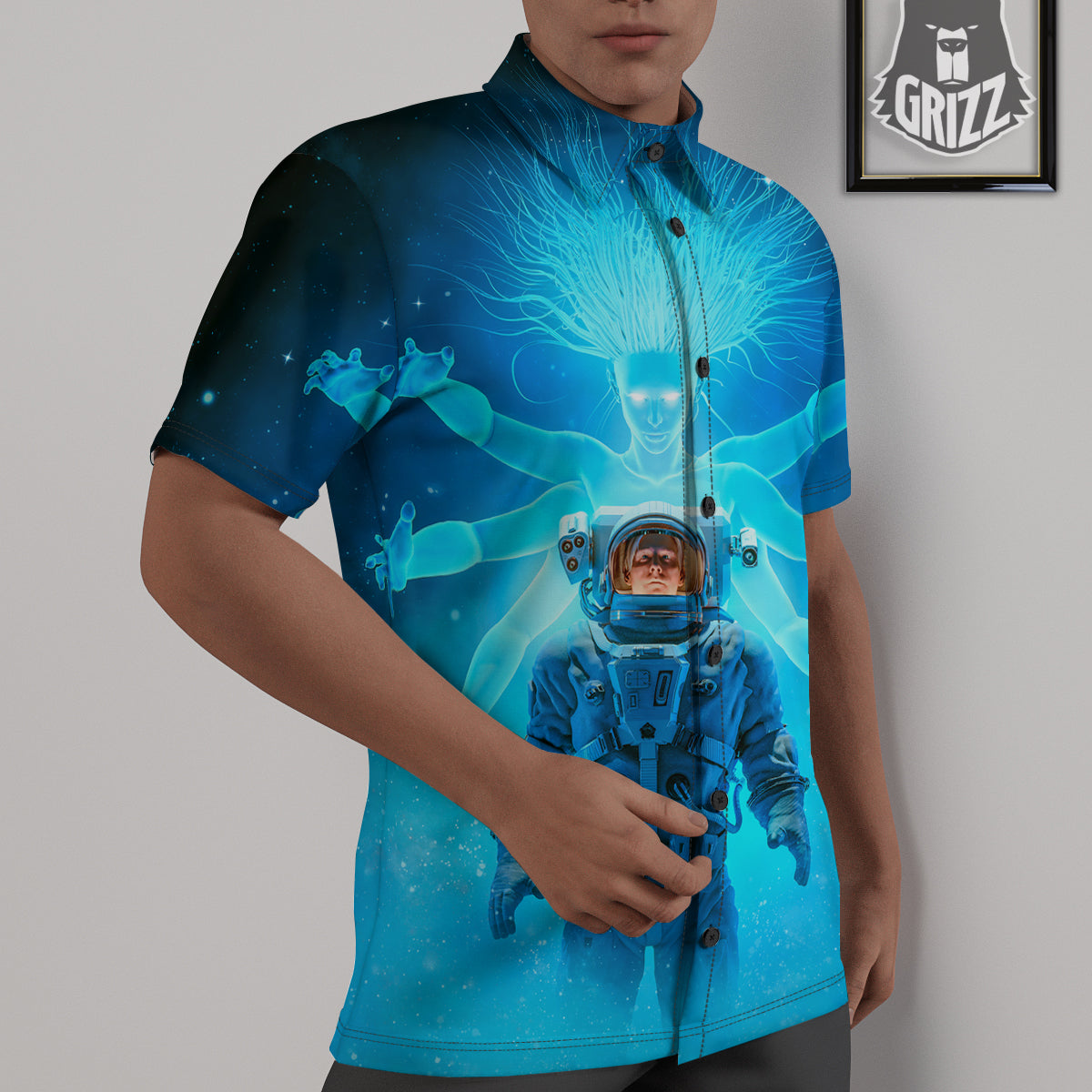 Astronaut And Female Alien Print Untucked Shirts-grizzshop